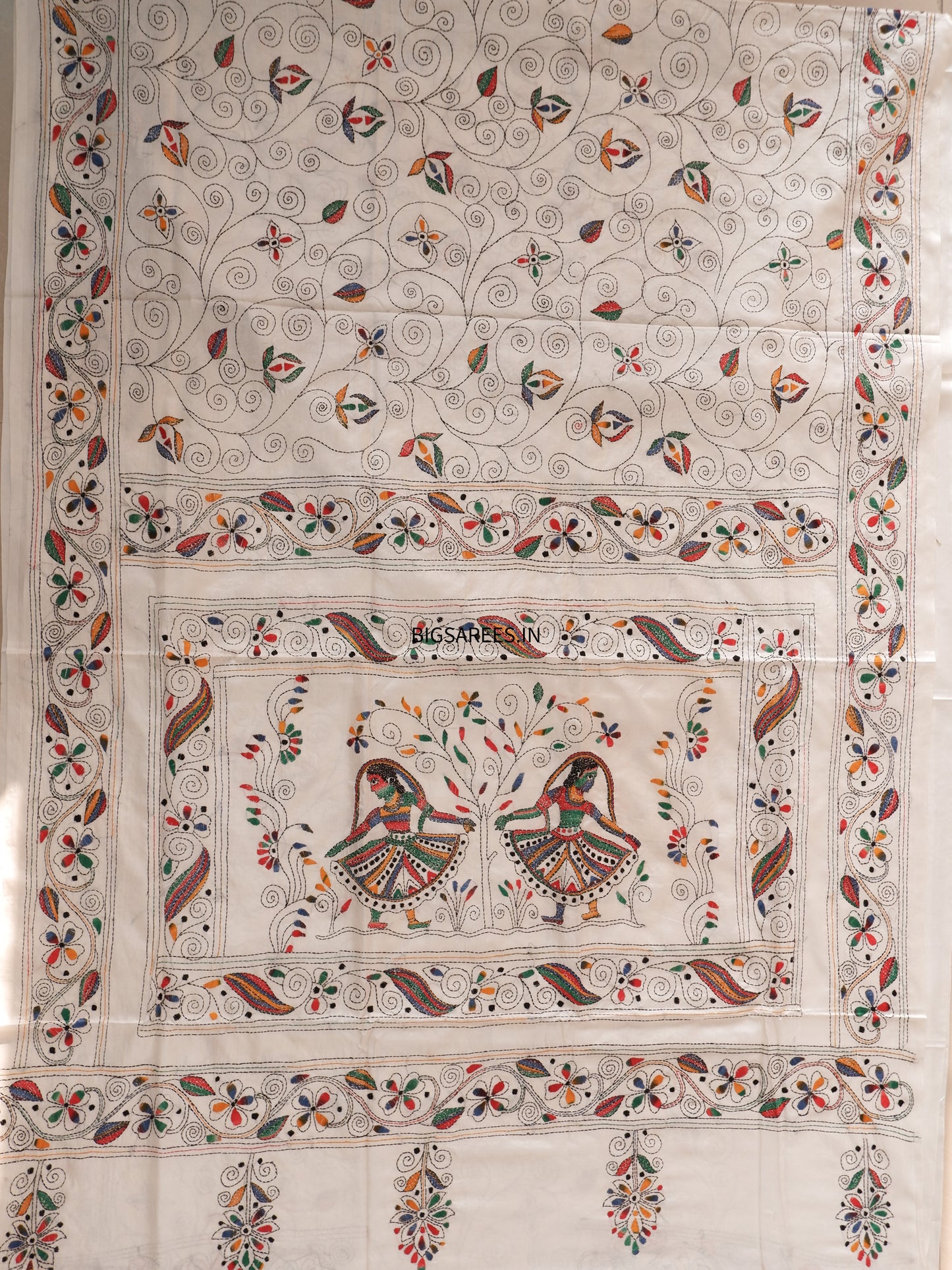 Kantha Stitch Hand Work Embroidered Art Silk Saree With Blouse