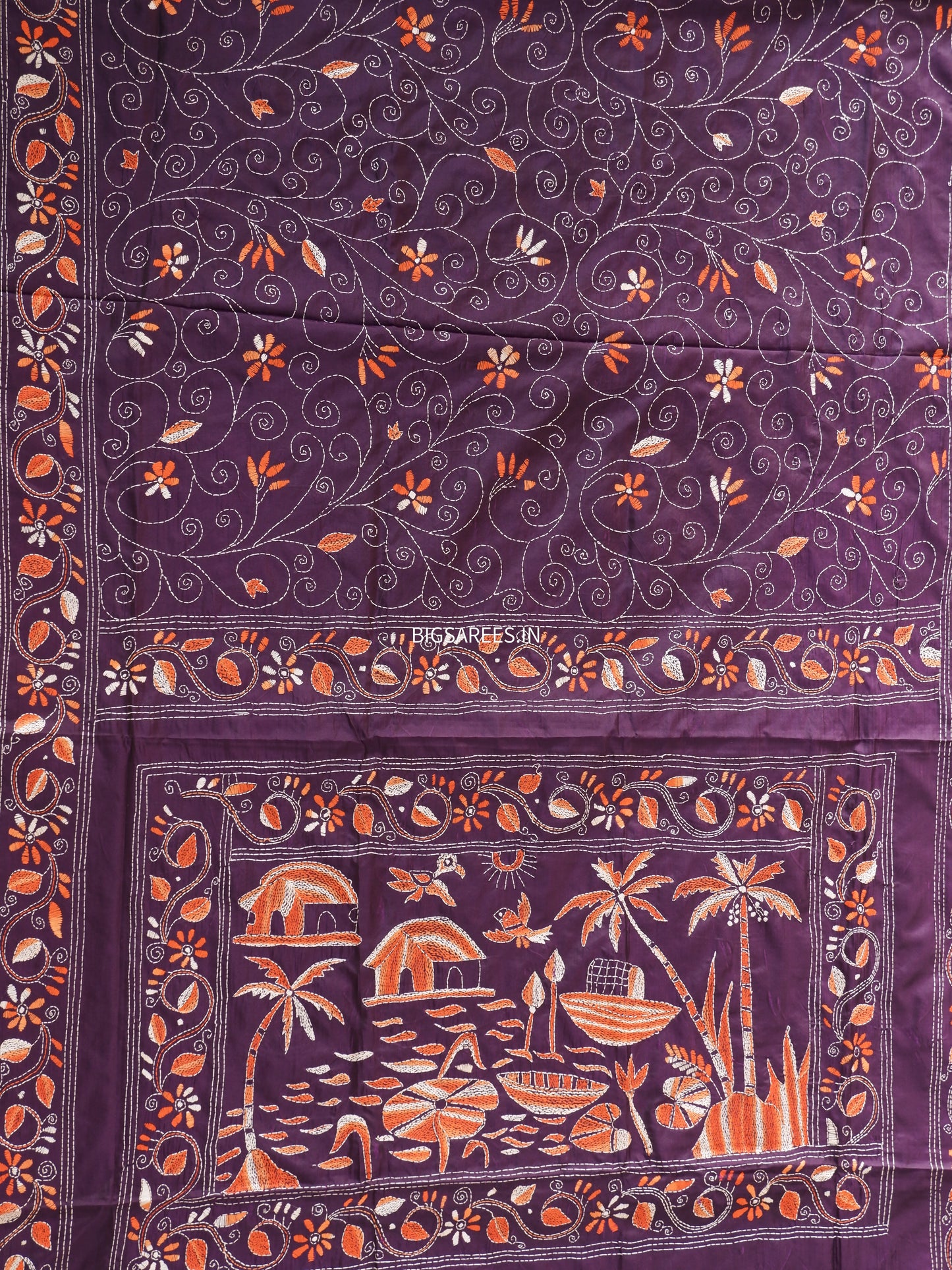 Kantha Stitch Hand Work Embroidered Art Silk Saree With Blouse