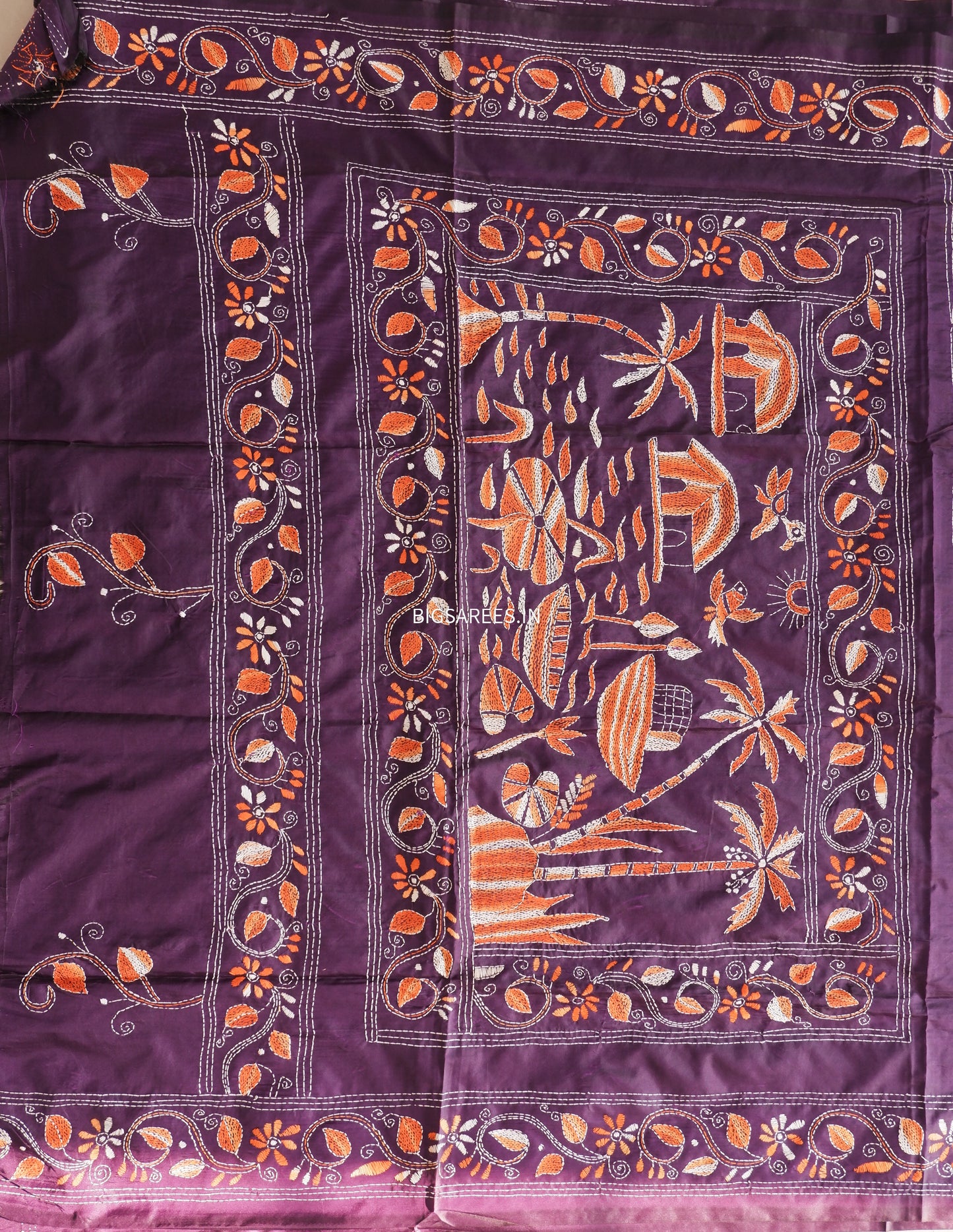 Kantha Stitch Hand Work Embroidered Art Silk Saree With Blouse