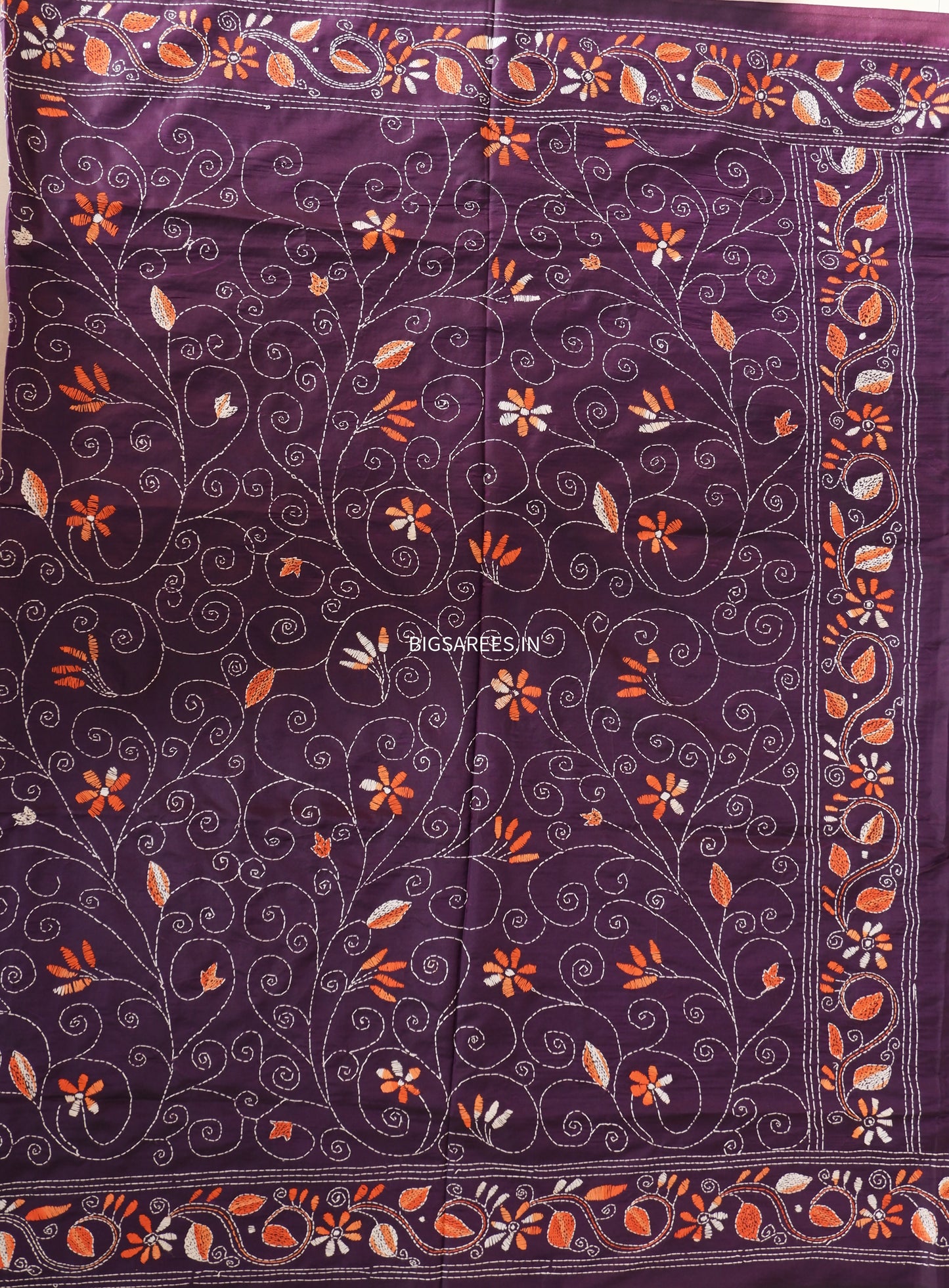Kantha Stitch Hand Work Embroidered Art Silk Saree With Blouse