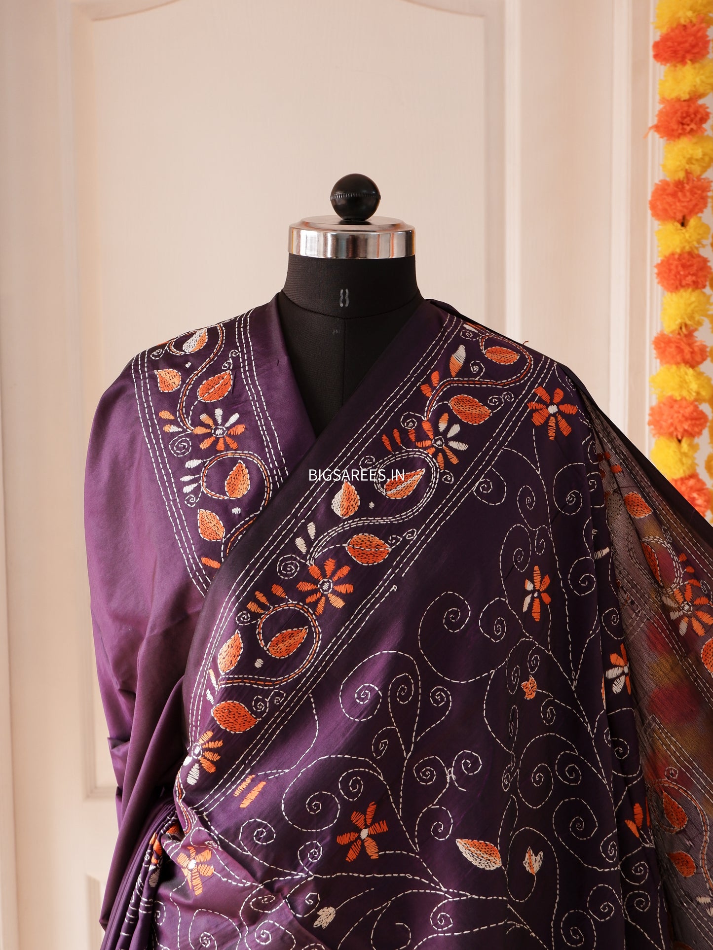 Kantha Stitch Hand Work Embroidered Art Silk Saree With Blouse