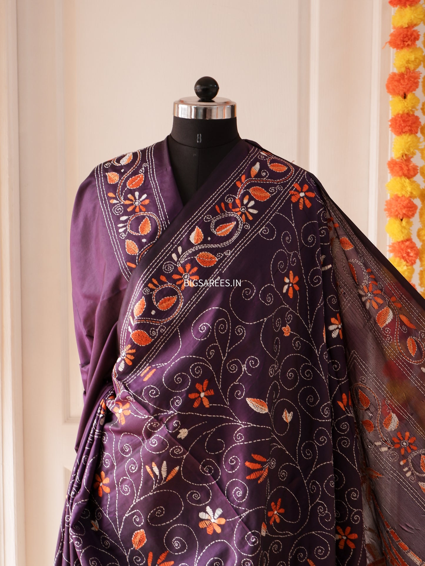 Kantha Stitch Hand Work Embroidered Art Silk Saree With Blouse