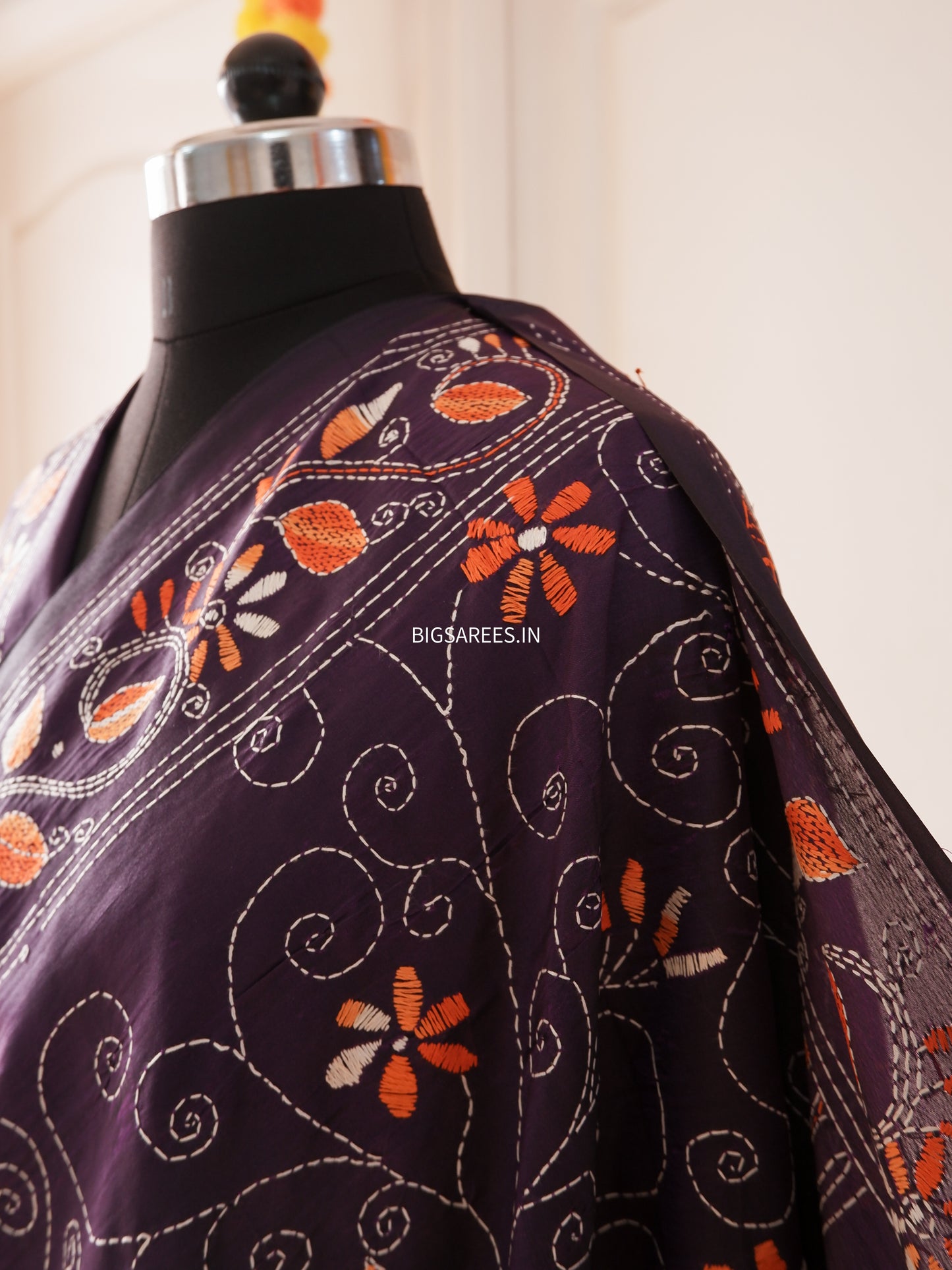 Kantha Stitch Hand Work Embroidered Art Silk Saree With Blouse