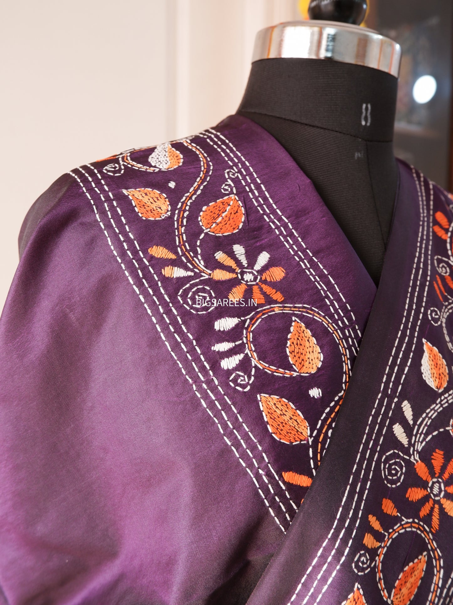 Kantha Stitch Hand Work Embroidered Art Silk Saree With Blouse