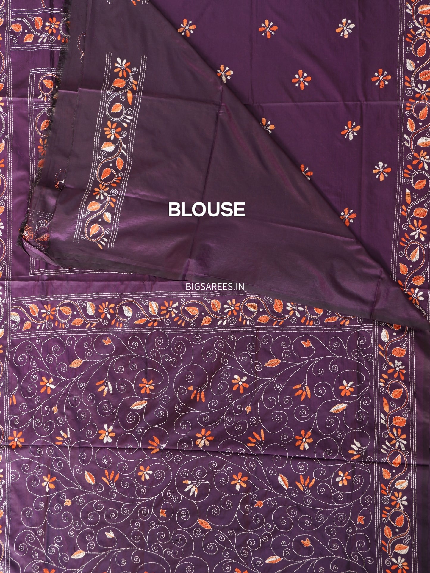 Kantha Stitch Hand Work Embroidered Art Silk Saree With Blouse