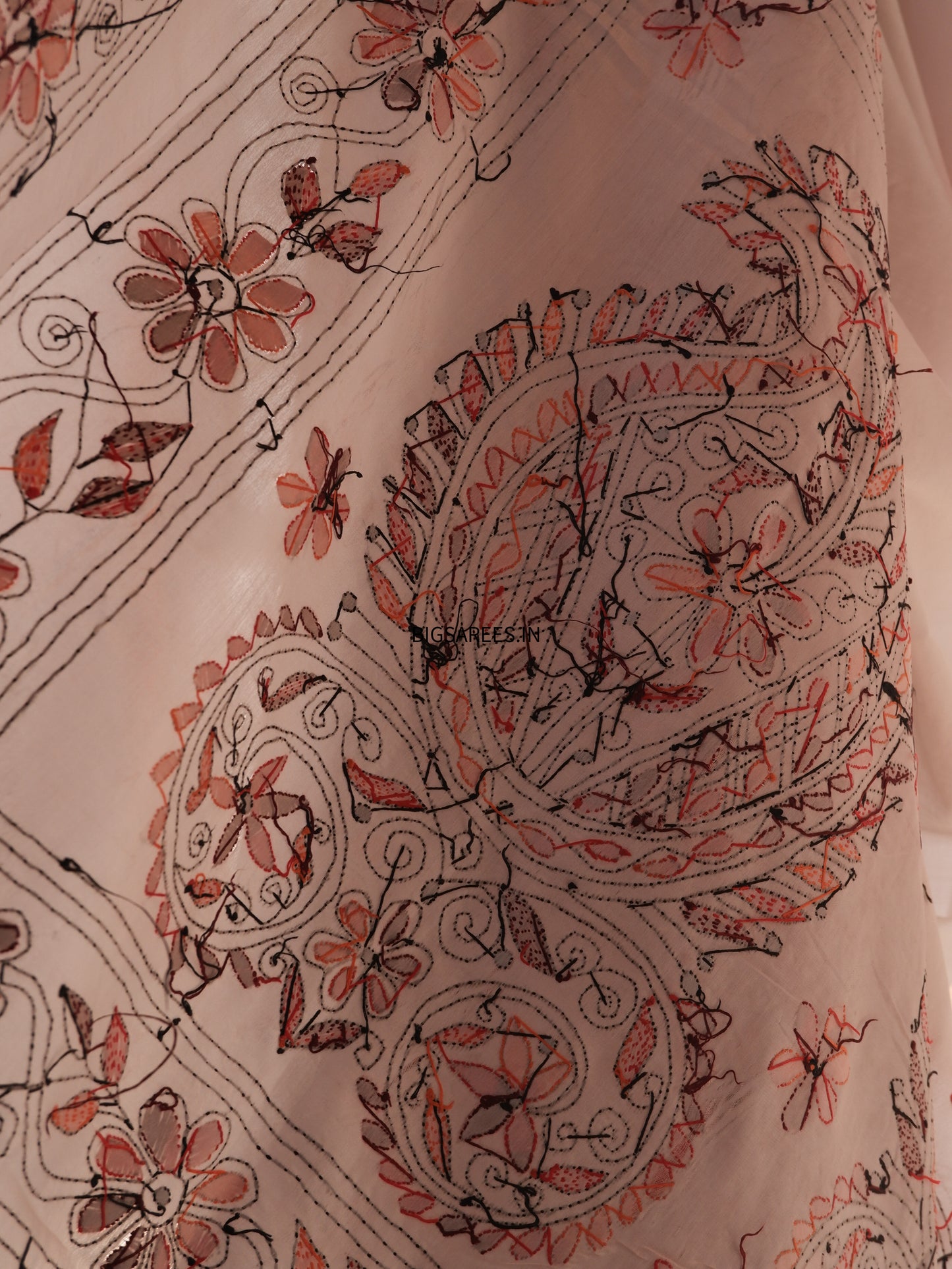 Kantha Stitch Hand Work Embroidered Art Silk Saree With Blouse