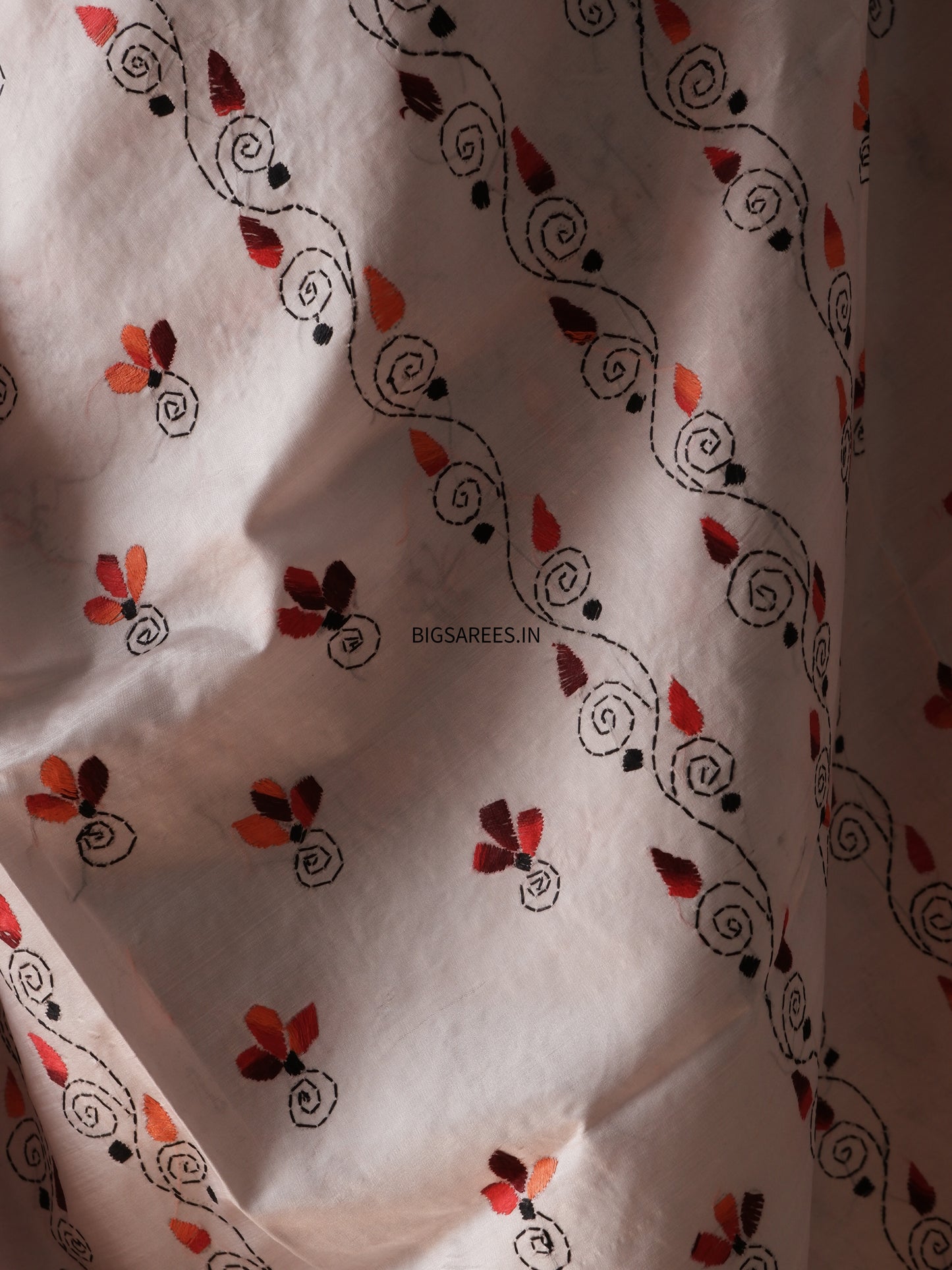 Kantha Stitch Hand Work Embroidered Art Silk Saree With Blouse