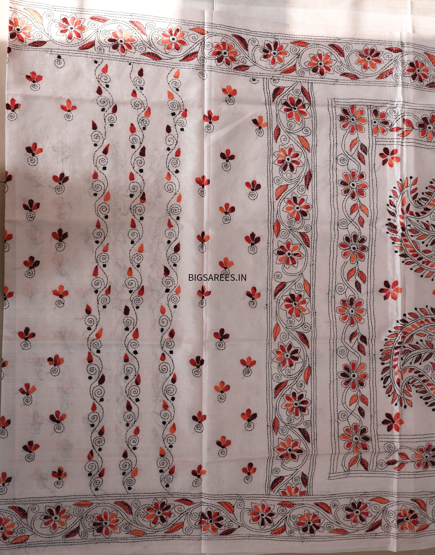 Kantha Stitch Hand Work Embroidered Art Silk Saree With Blouse