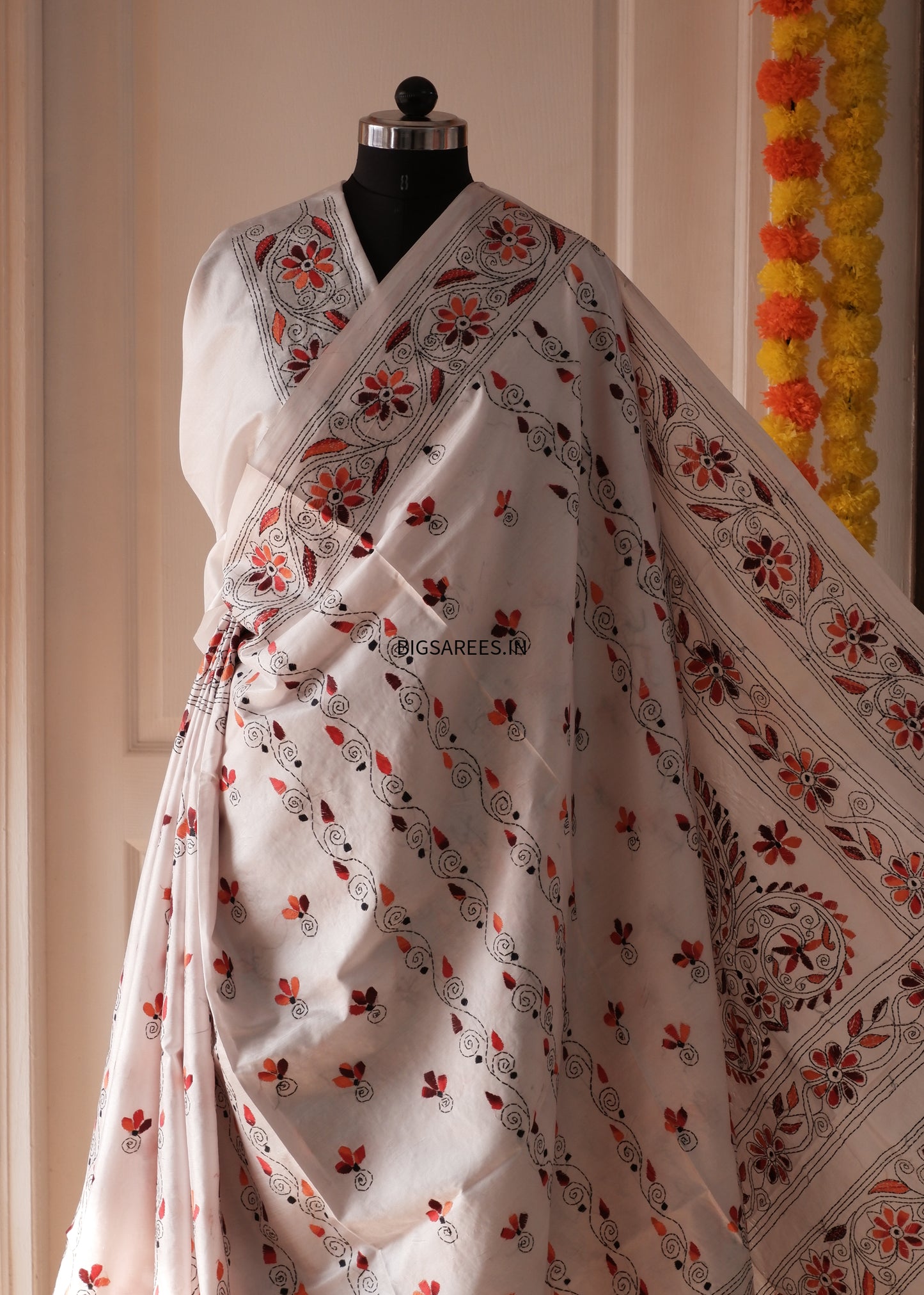 Kantha Stitch Hand Work Embroidered Art Silk Saree With Blouse