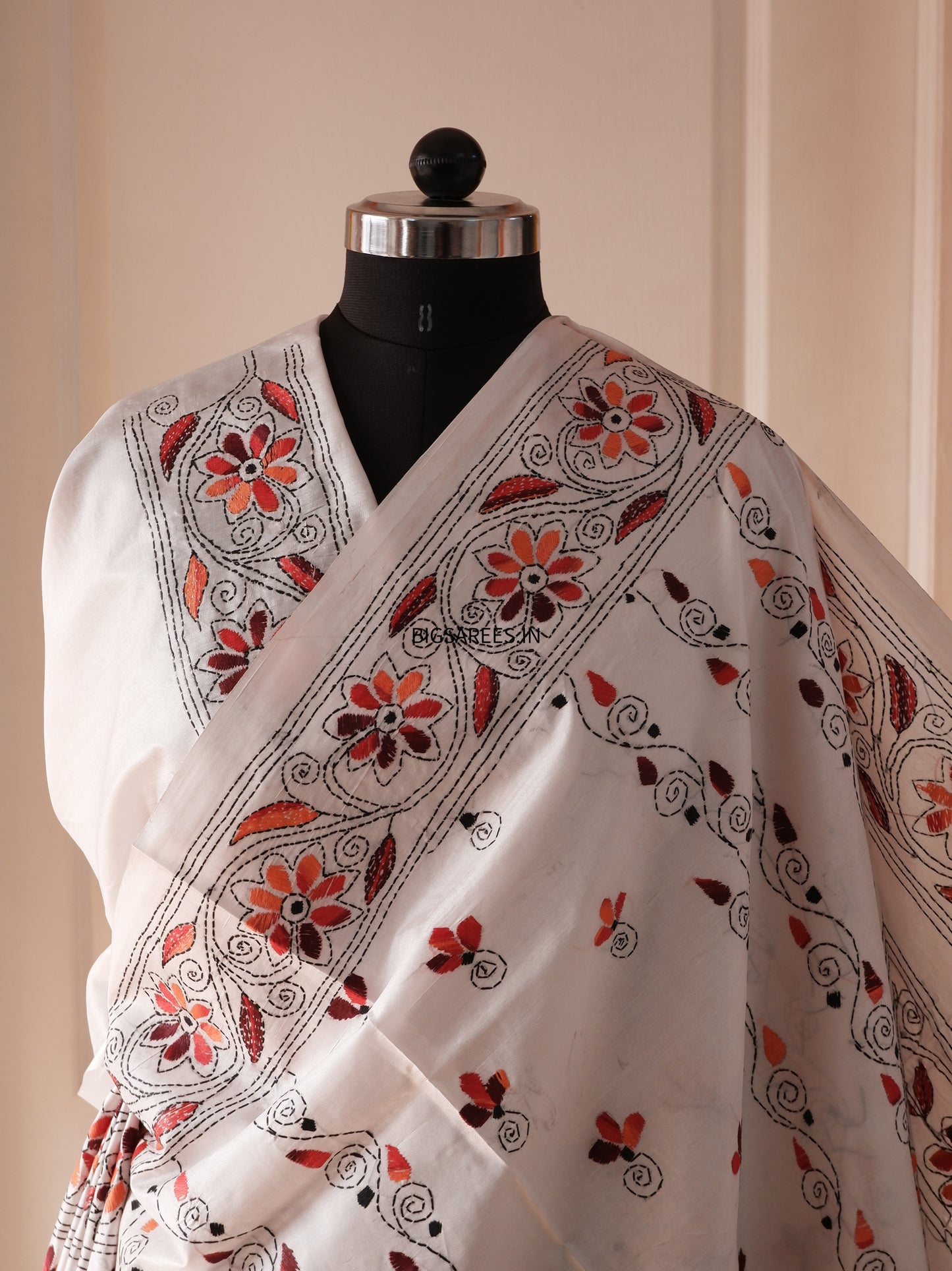 Kantha Stitch Hand Work Embroidered Art Silk Saree With Blouse