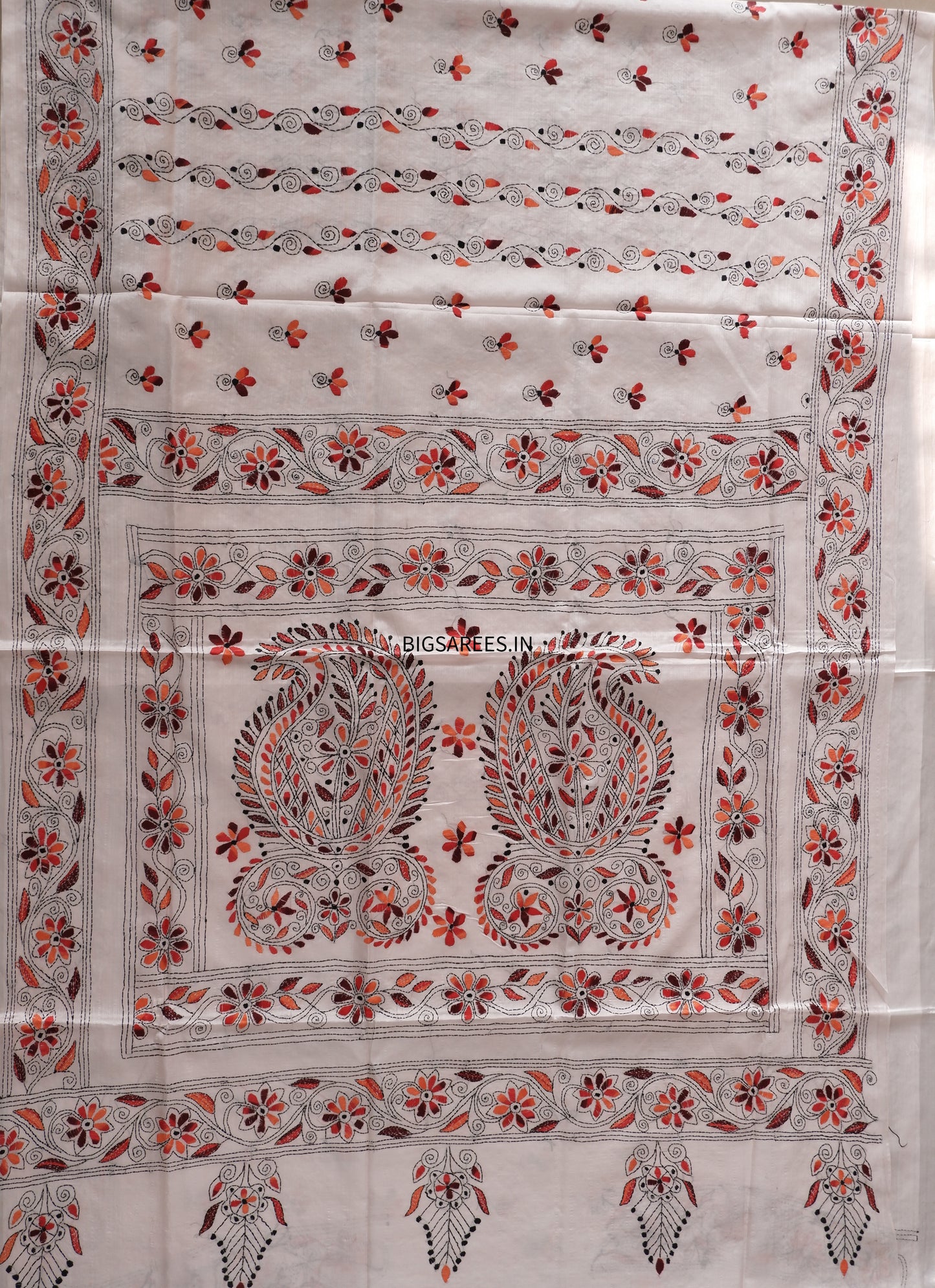 Kantha Stitch Hand Work Embroidered Art Silk Saree With Blouse