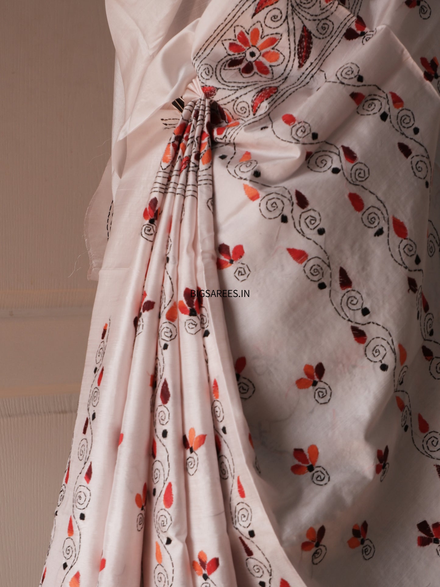 Kantha Stitch Hand Work Embroidered Art Silk Saree With Blouse