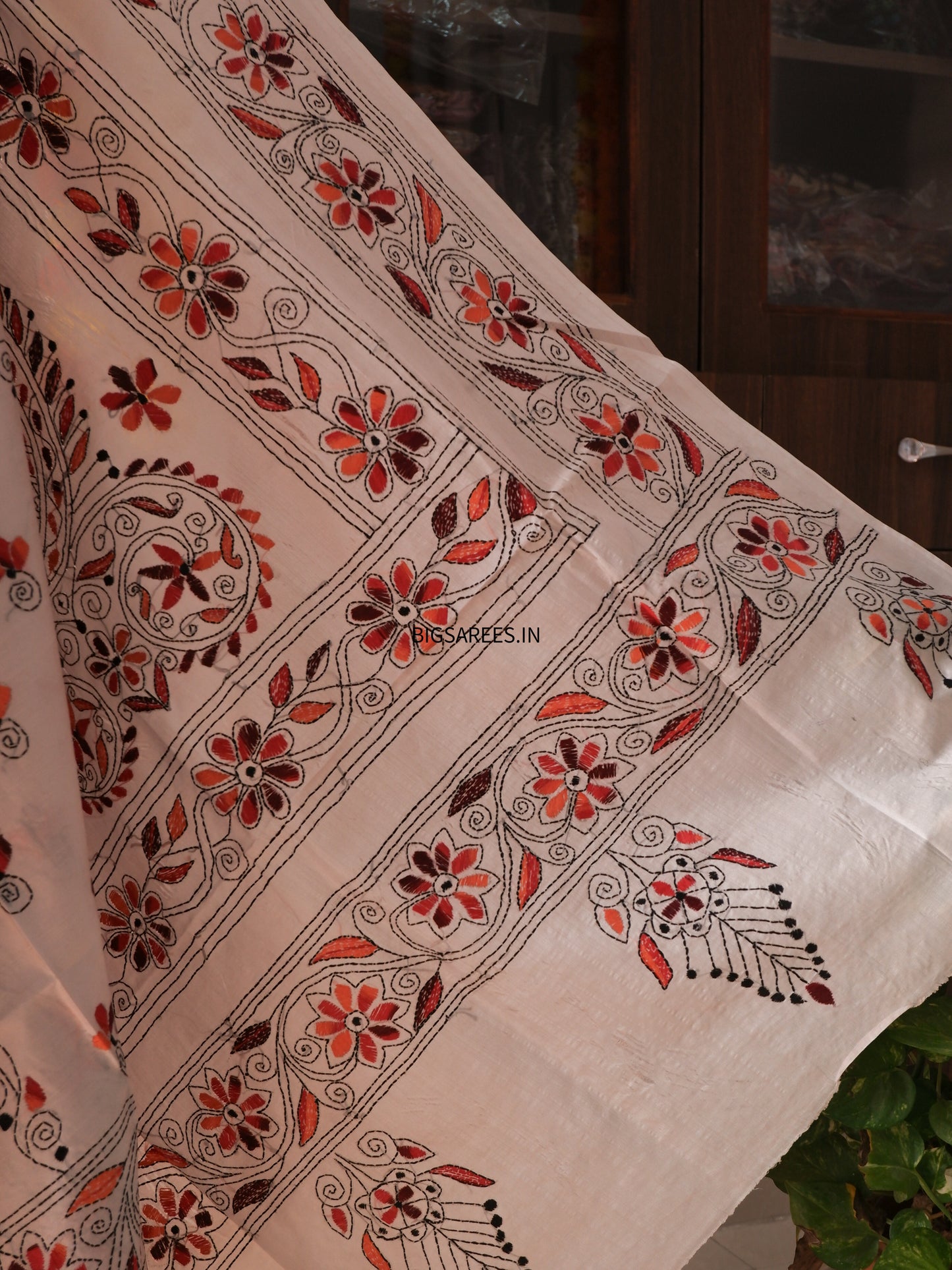 Kantha Stitch Hand Work Embroidered Art Silk Saree With Blouse