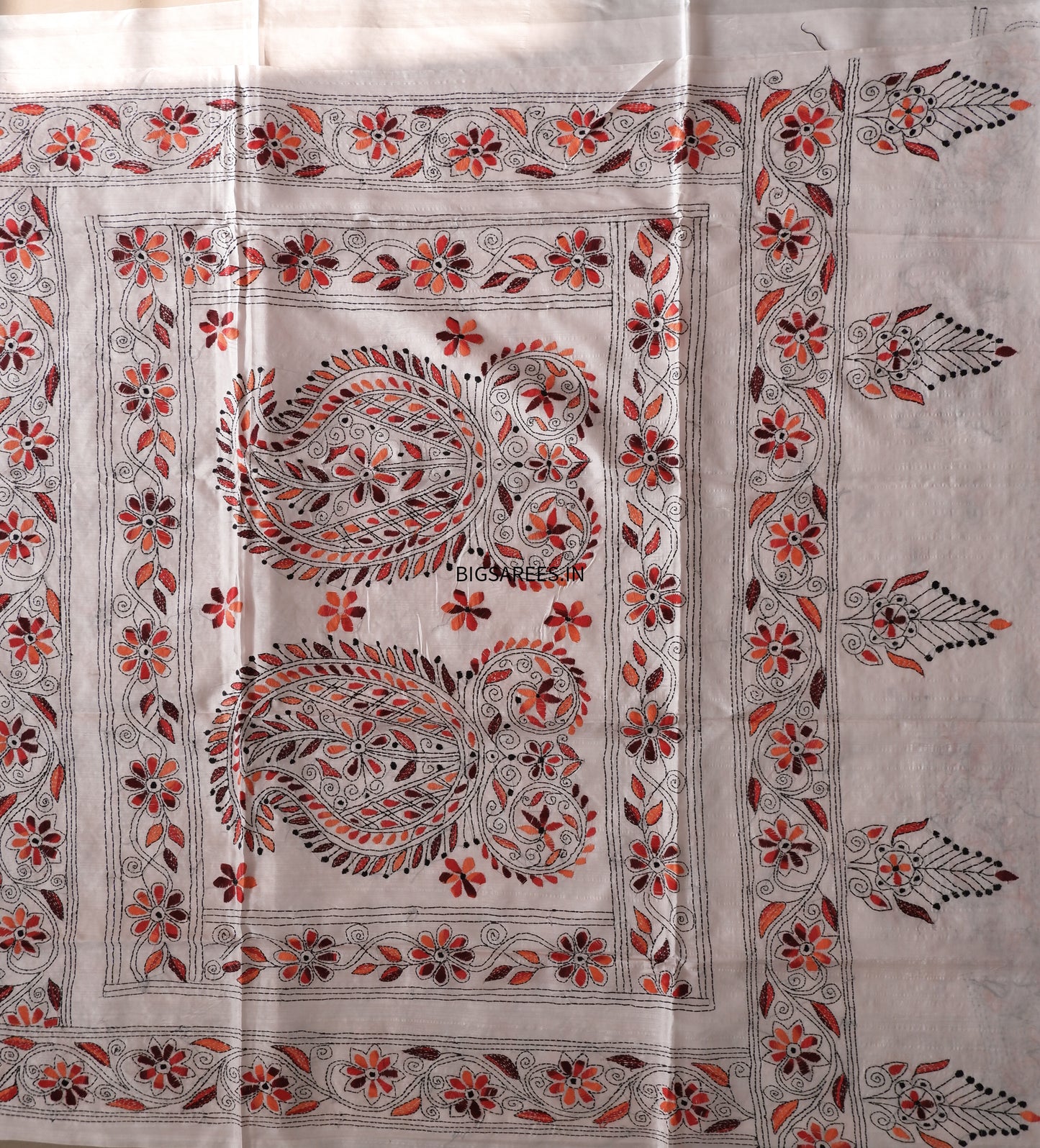 Kantha Stitch Hand Work Embroidered Art Silk Saree With Blouse