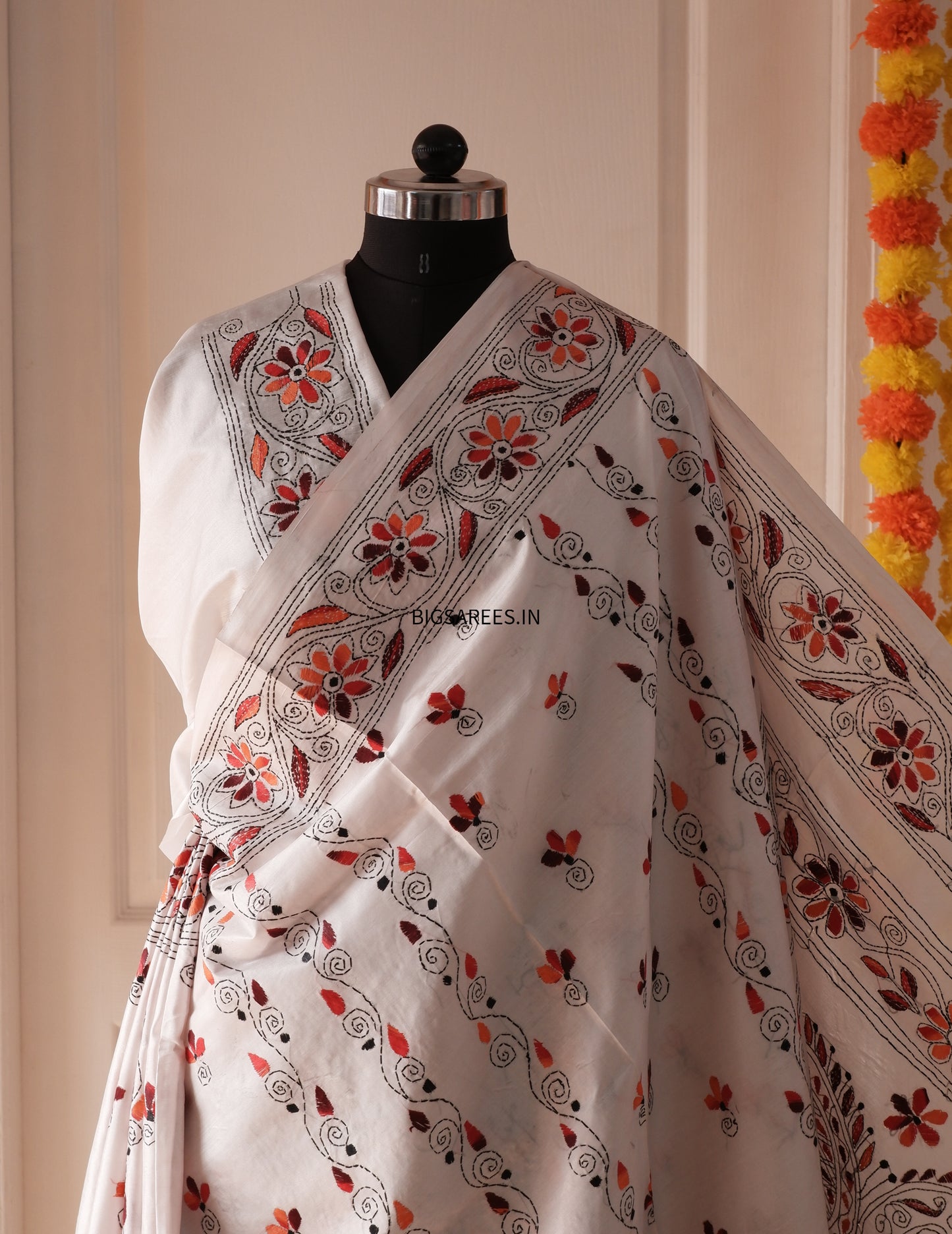 Kantha Stitch Hand Work Embroidered Art Silk Saree With Blouse