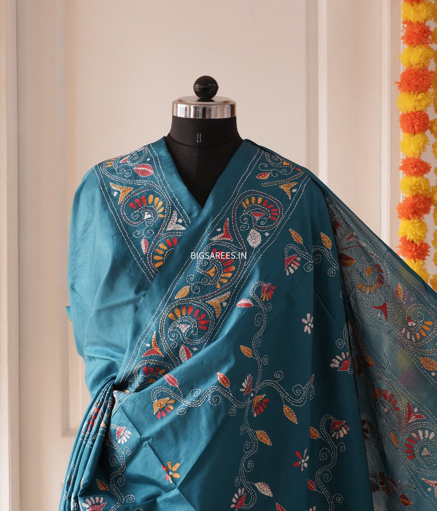 Kantha Stitch Hand Work Embroidered Art Silk Saree With Blouse