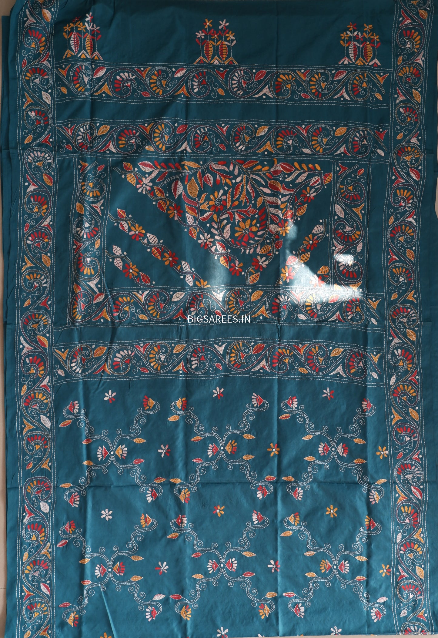 Kantha Stitch Hand Work Embroidered Art Silk Saree With Blouse