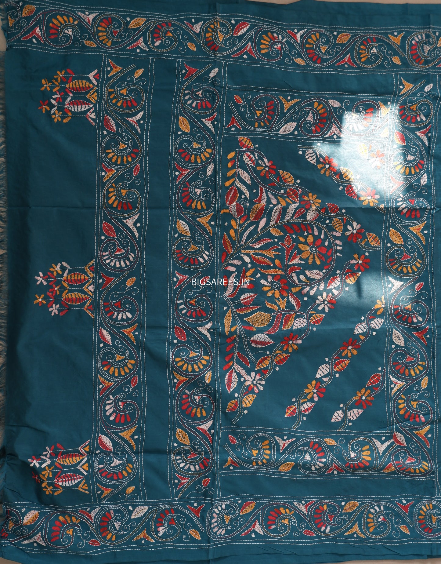 Kantha Stitch Hand Work Embroidered Art Silk Saree With Blouse