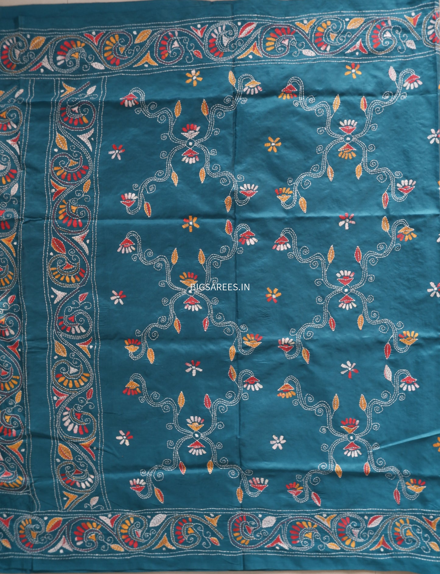 Kantha Stitch Hand Work Embroidered Art Silk Saree With Blouse