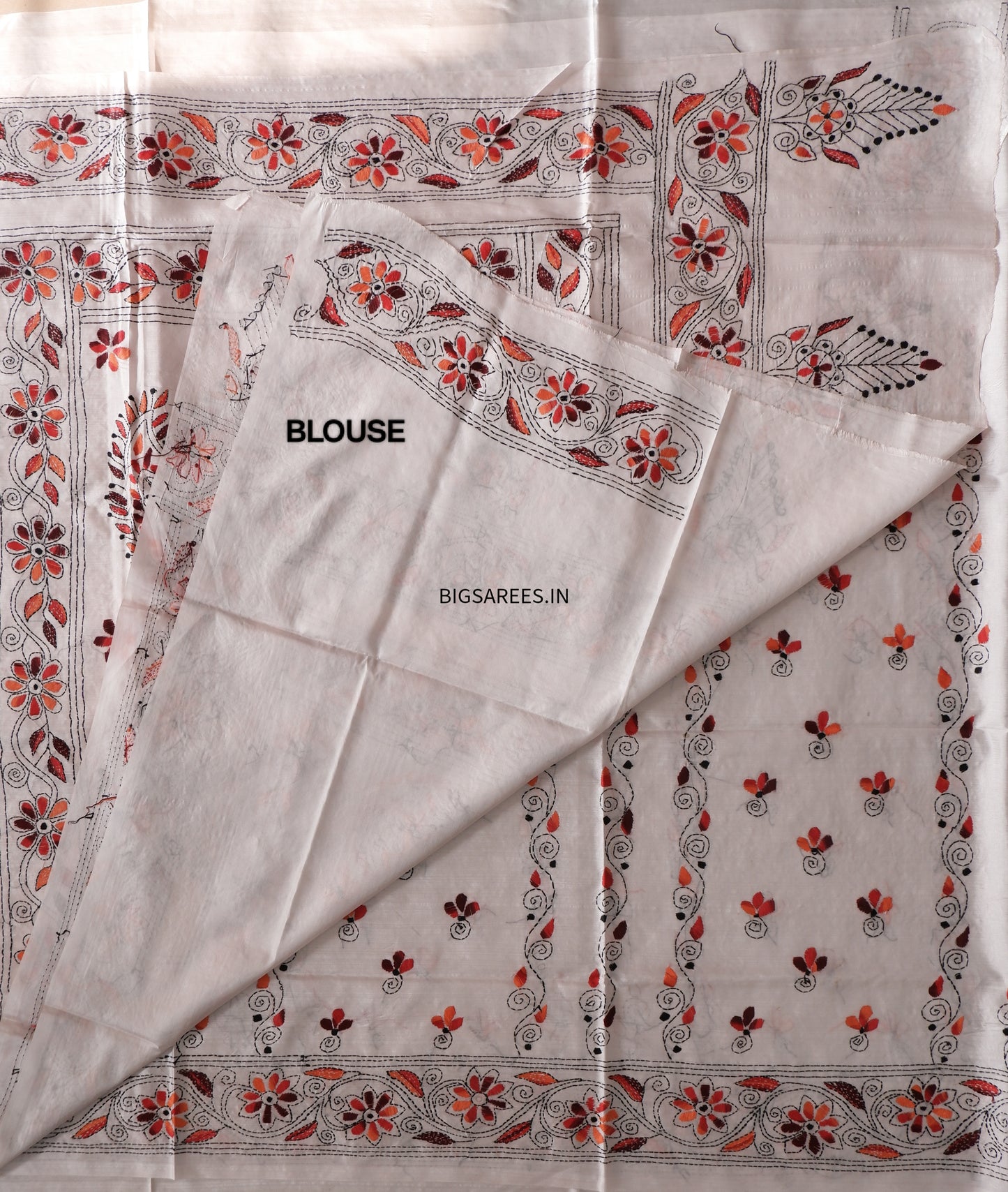 Kantha Stitch Hand Work Embroidered Art Silk Saree With Blouse