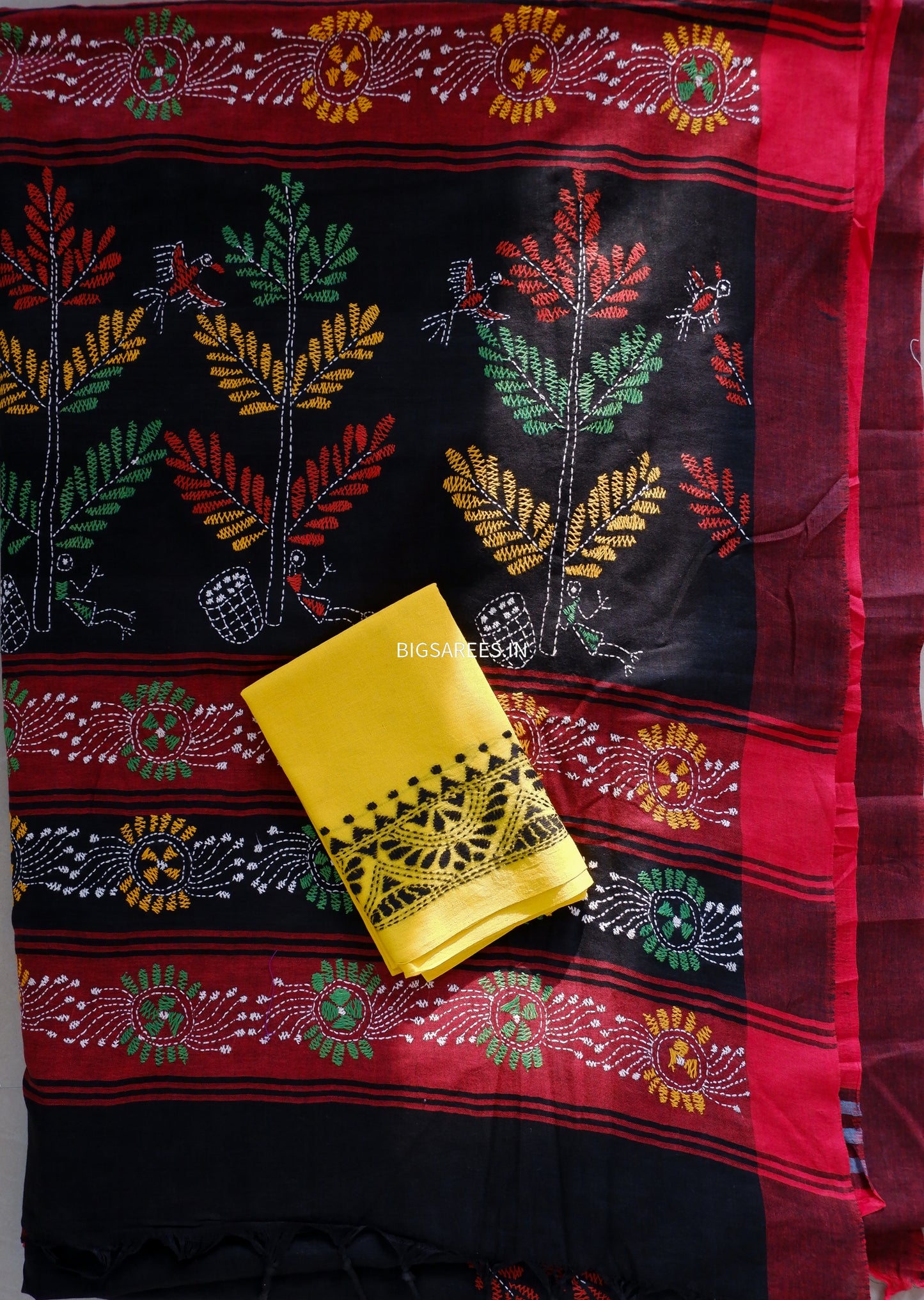 Kantha Hand Embroidered Pure Cotton Saree