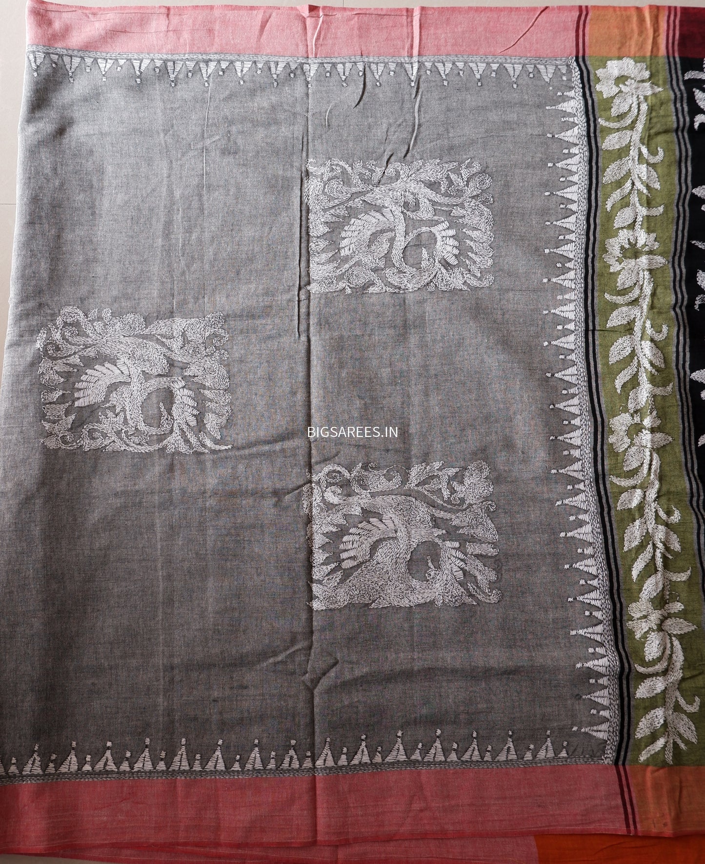 Kantha Hand Embroidered Pure Cotton Saree
