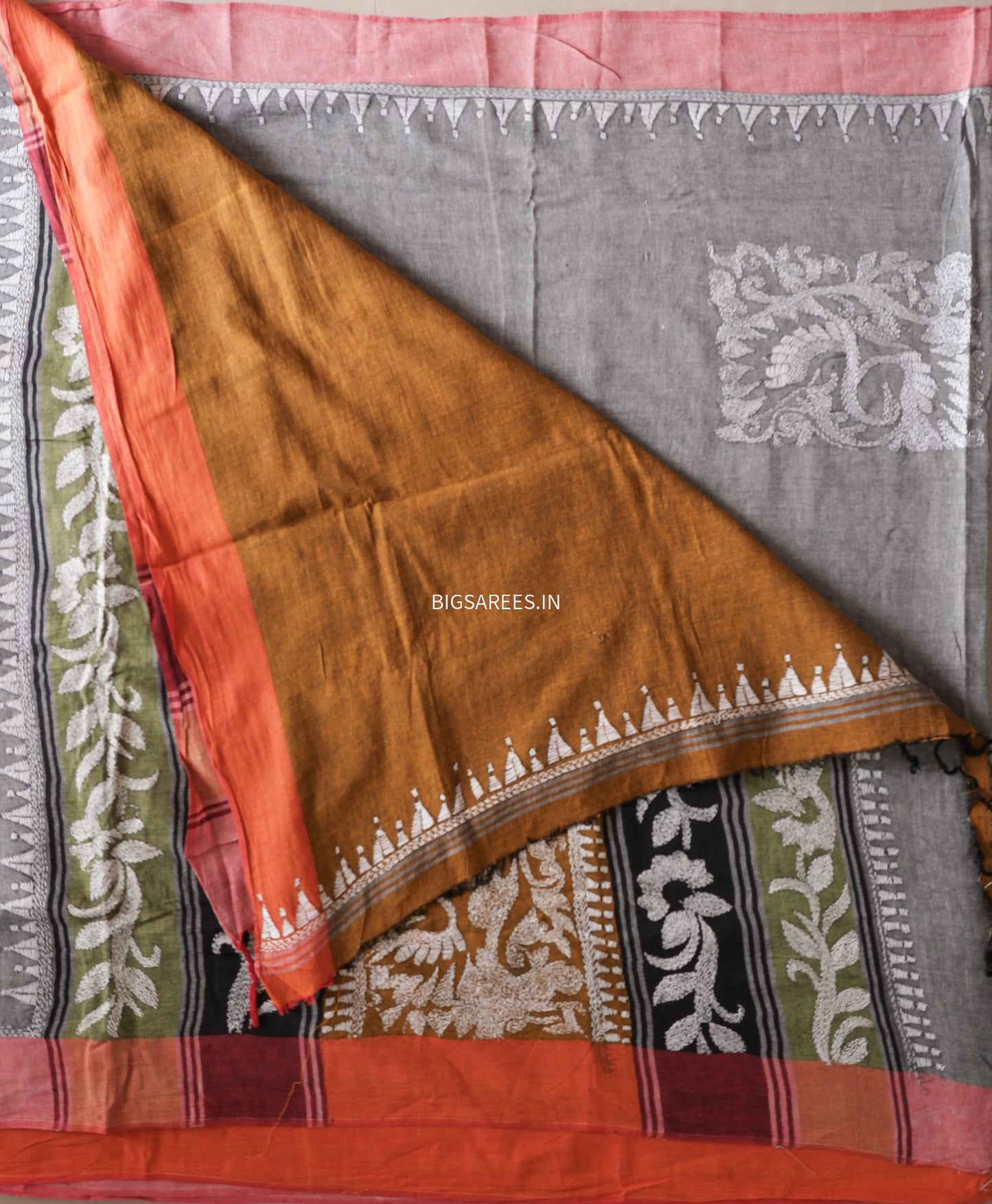 Kantha Hand Embroidered Pure Cotton Saree
