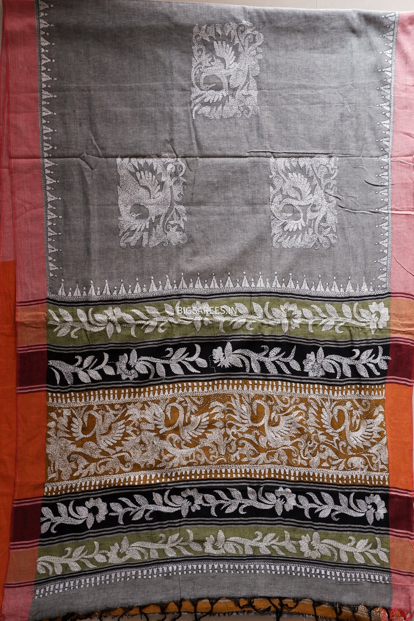 Kantha Hand Embroidered Pure Cotton Saree