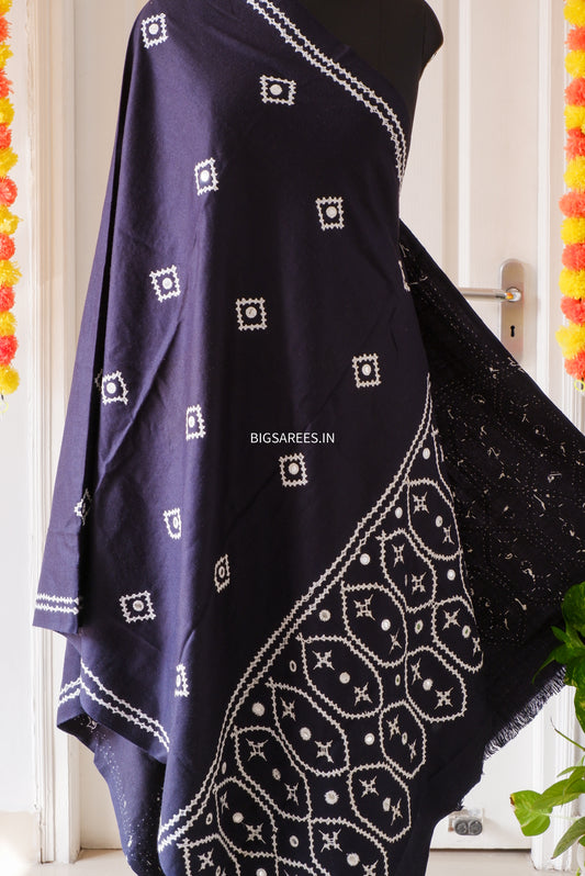 Gujrati Stitch Hand Embroidered Woollen Warm Shawl