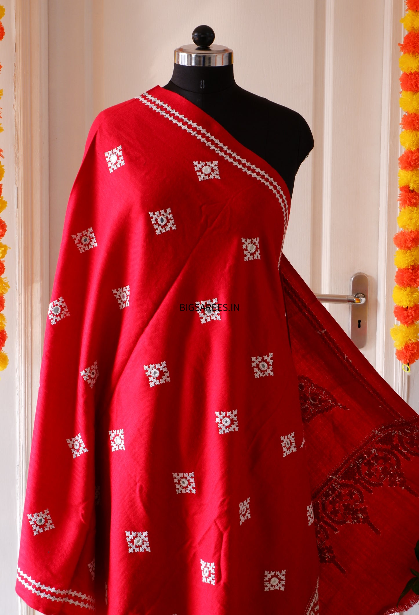 Gujrati Stitch Hand Embroidered Woollen Warm Shawl