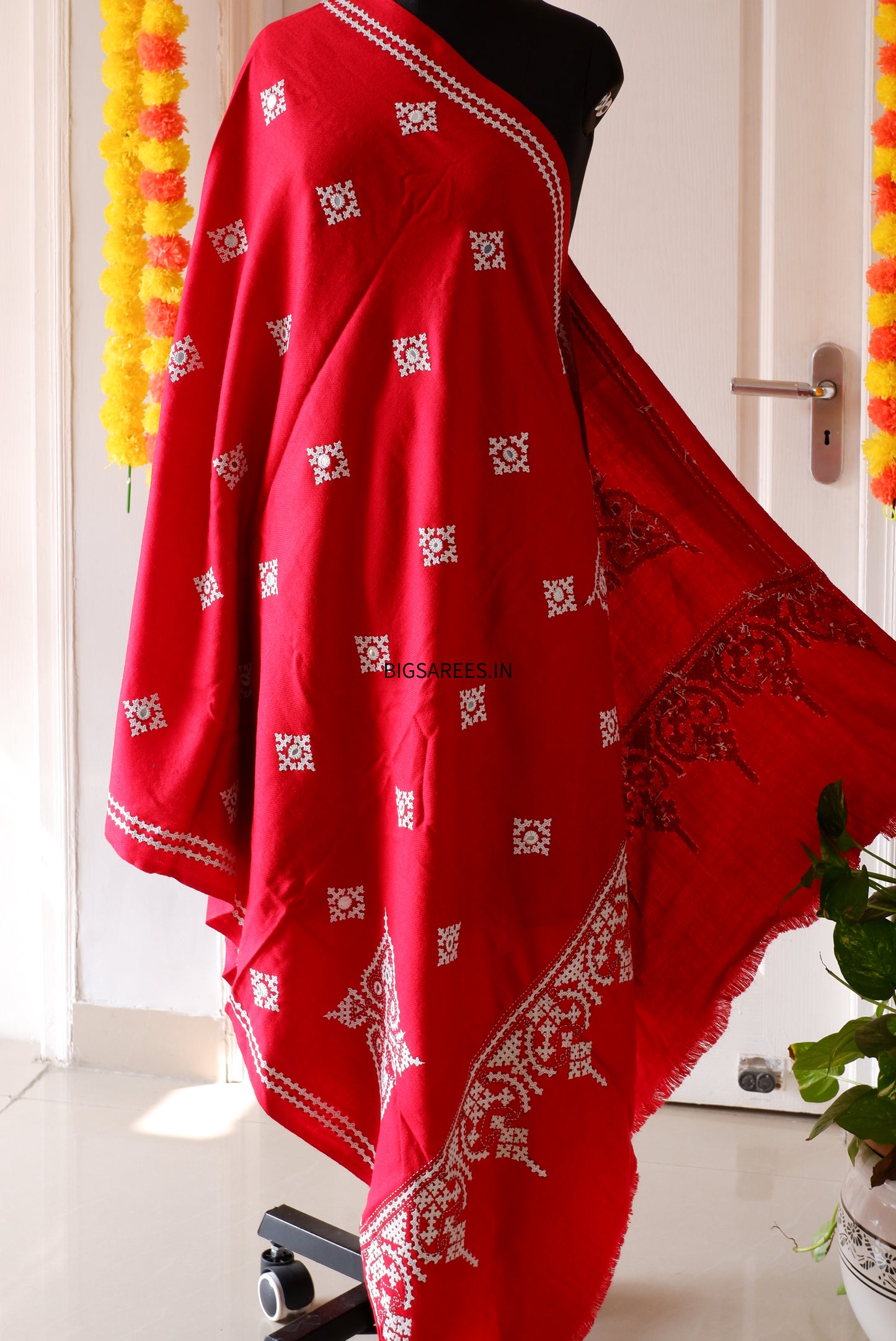 Gujrati Stitch Hand Embroidered Woollen Warm Shawl