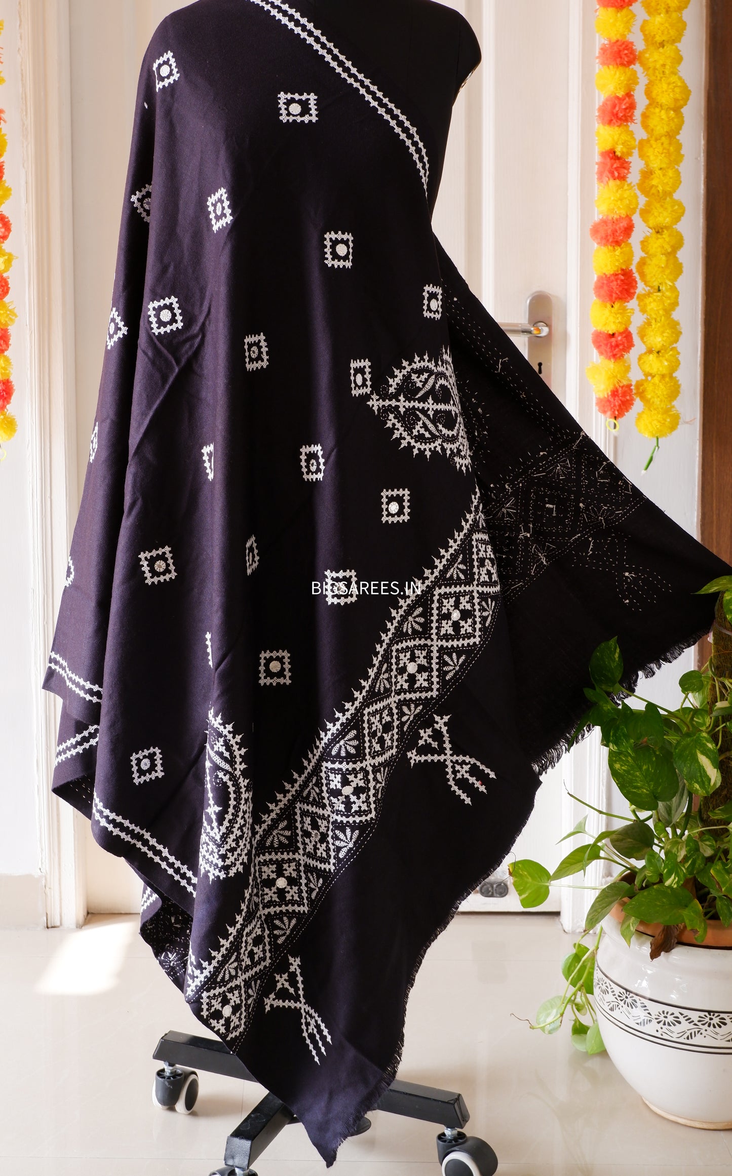 Gujrati Stitch Hand Embroidered Woollen Warm Shawl