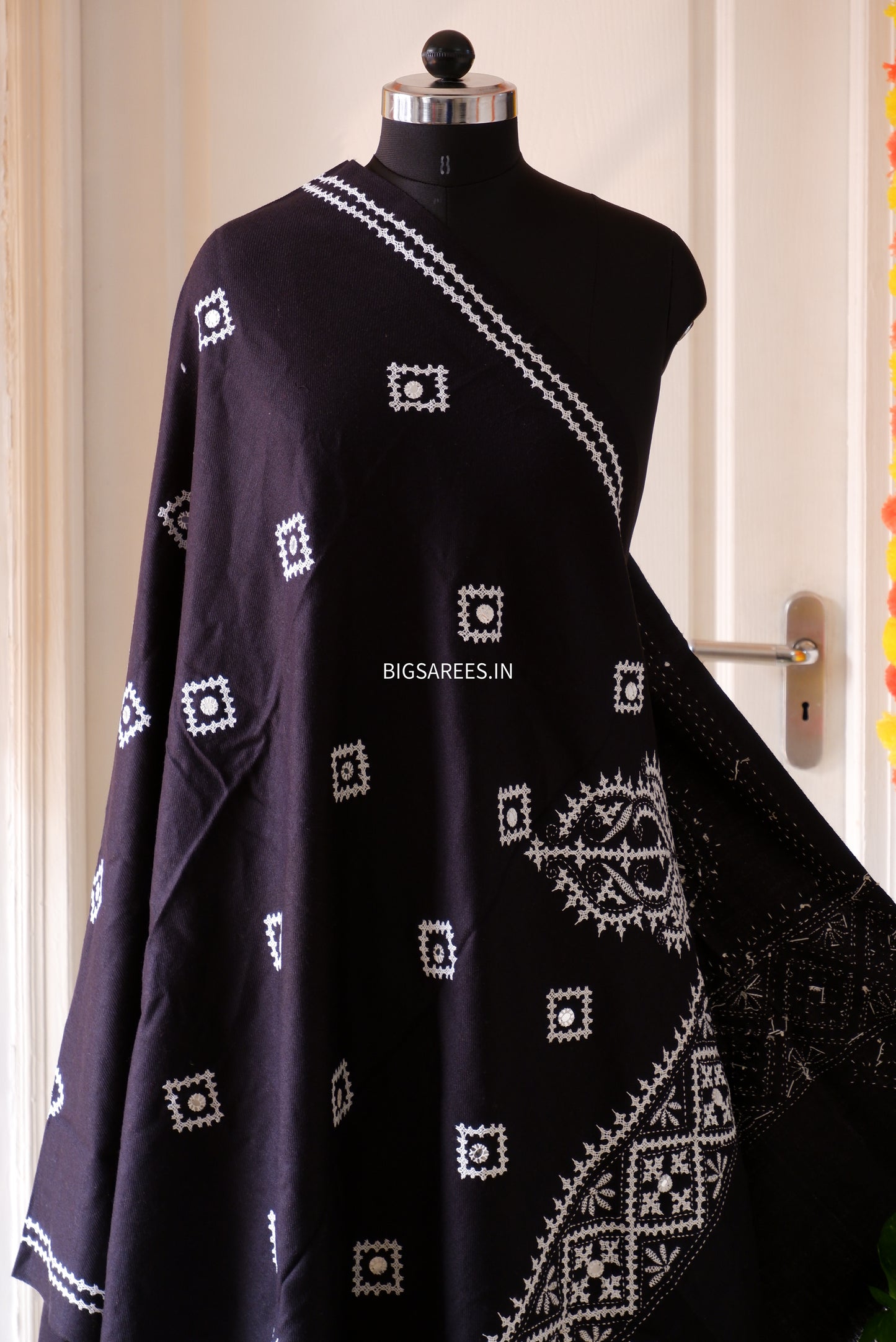Gujrati Stitch Hand Embroidered Woollen Warm Shawl