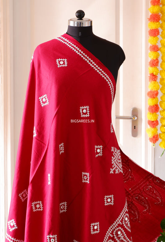Gujrati Stitch Hand Embroidered Woollen Warm Shawl