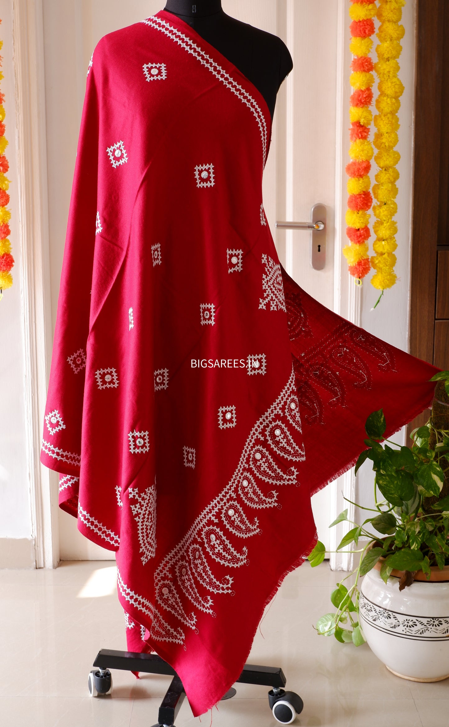 Gujrati Stitch Hand Embroidered Woollen Warm Shawl