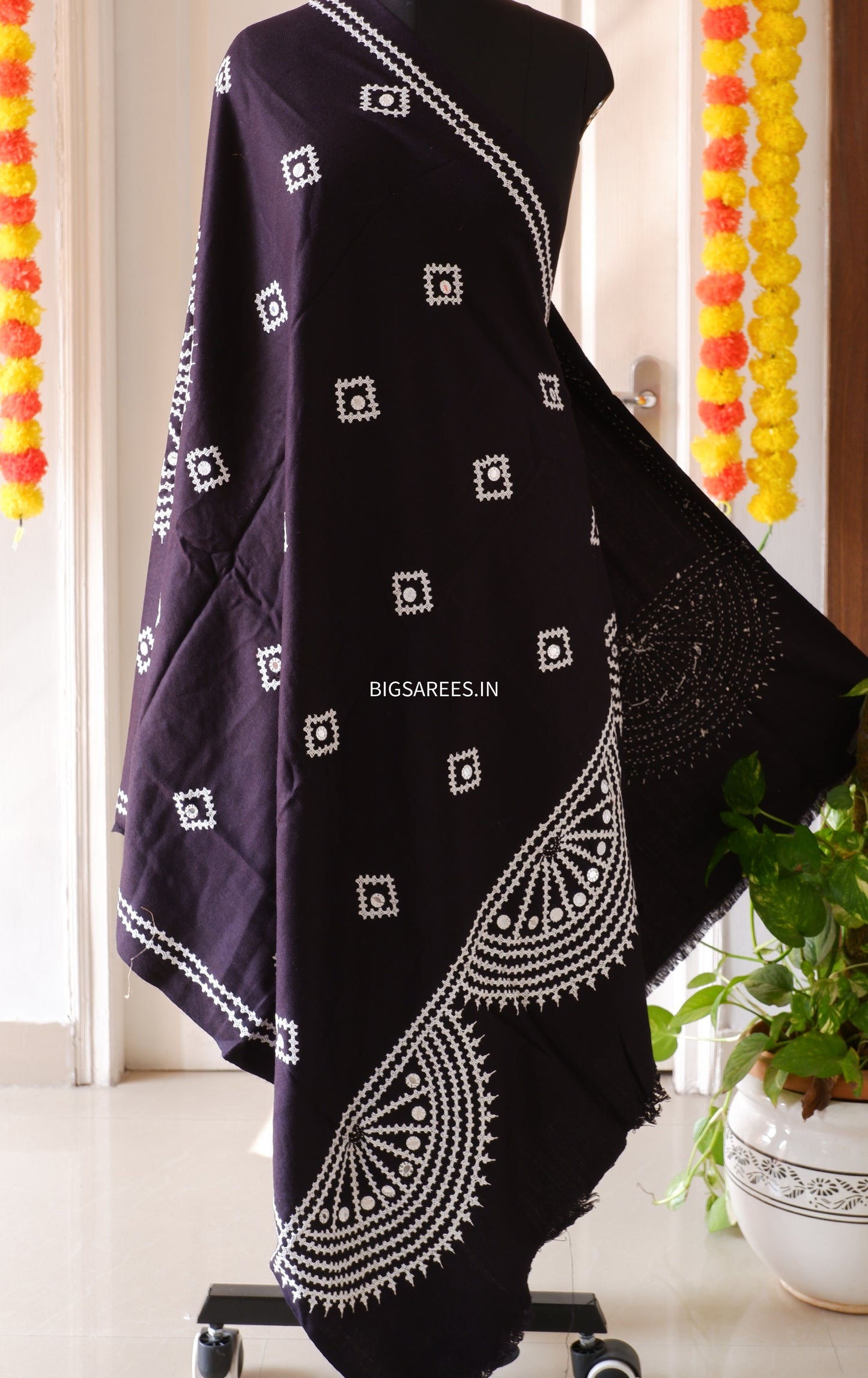 Gujrati Stitch Hand Embroidered Woollen Warm Shawl