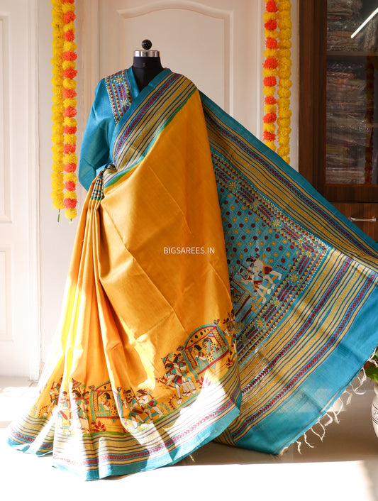 Kantha Hand Embroidered Pure Tussar Silk Saree