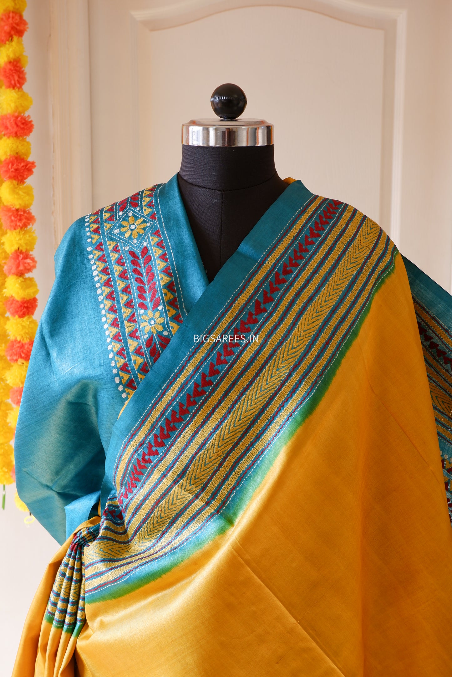 Kantha Hand Embroidered Pure Tussar Silk Saree