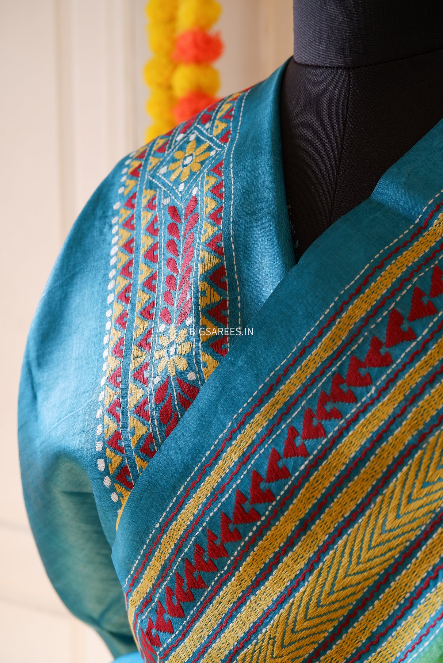 Kantha Hand Embroidered Pure Tussar Silk Saree