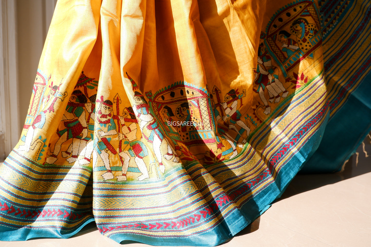 Kantha Hand Embroidered Pure Tussar Silk Saree