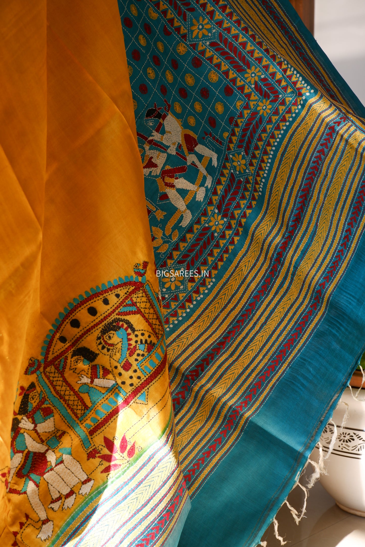 Kantha Hand Embroidered Pure Tussar Silk Saree