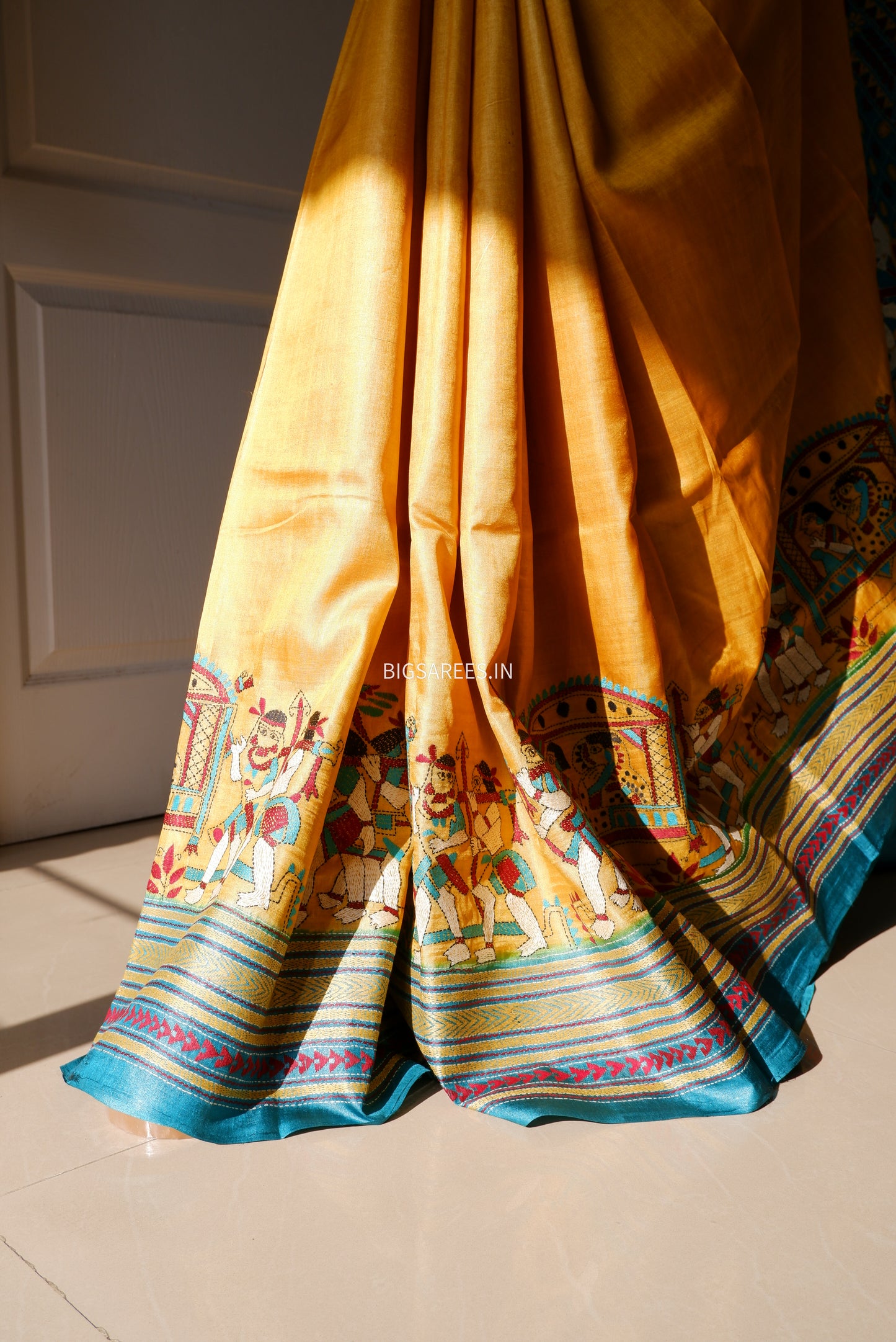 Kantha Hand Embroidered Pure Tussar Silk Saree
