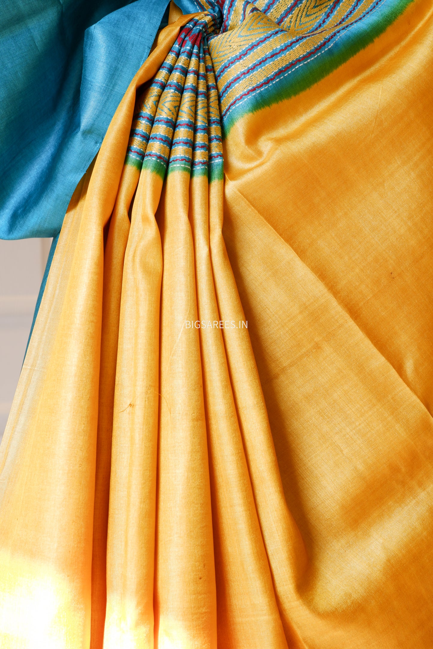 Kantha Hand Embroidered Pure Tussar Silk Saree