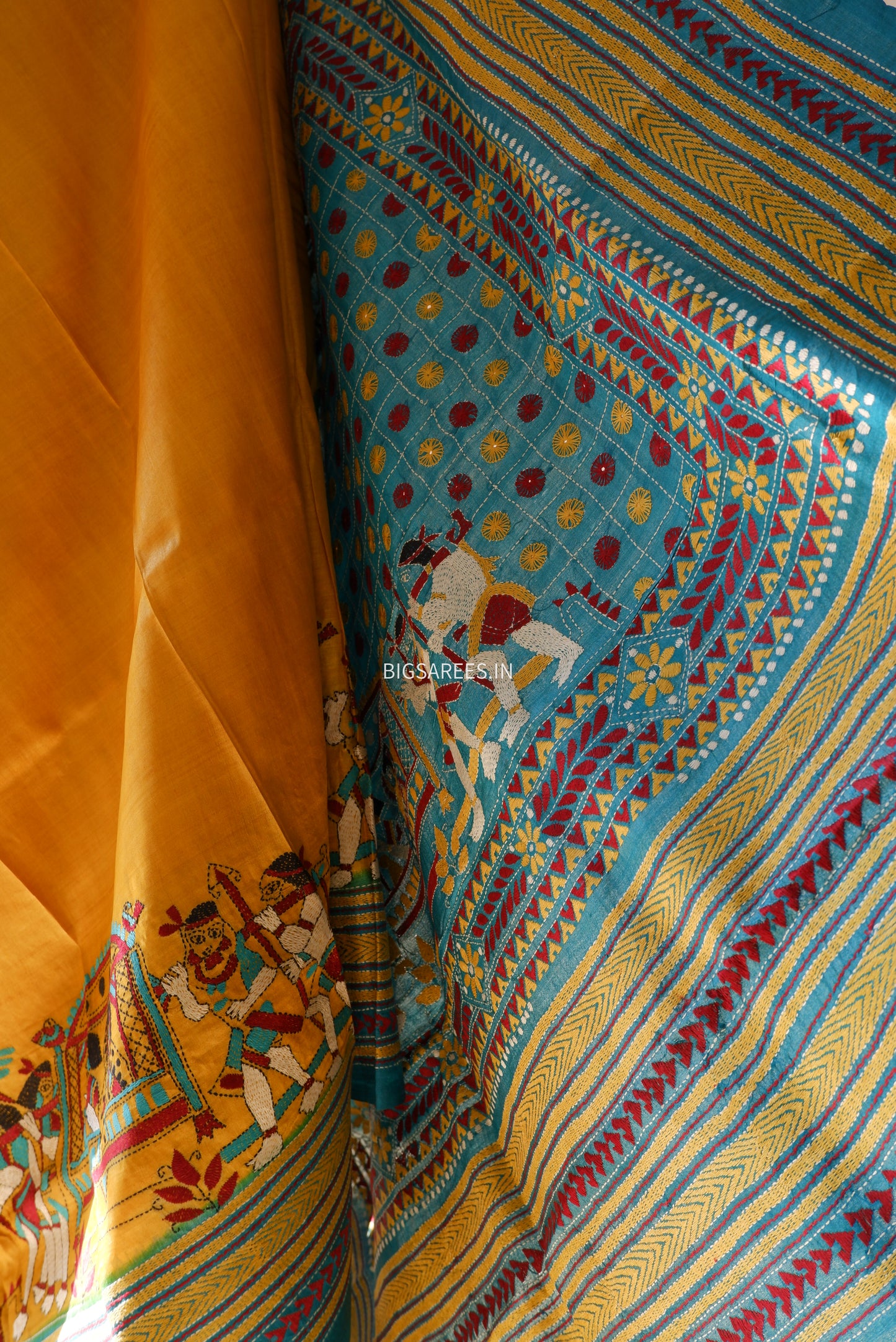 Kantha Hand Embroidered Pure Tussar Silk Saree