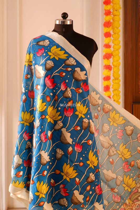 Pen Kalamkari hand painted Banglore Silk Dupatta