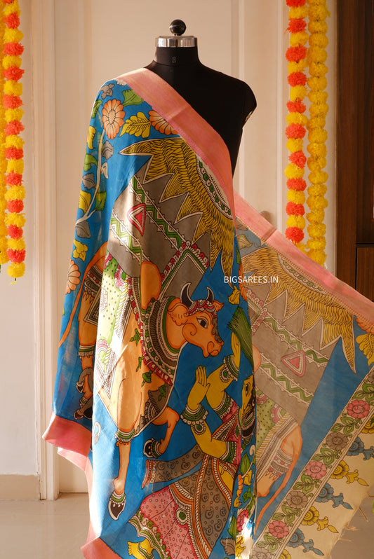 Pen Kalamkari hand painted Banglore Silk Dupatta