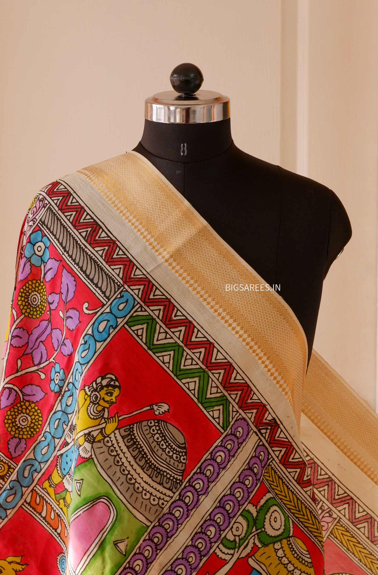 Pen Kalamkari hand painted Banglore Silk Dupatta