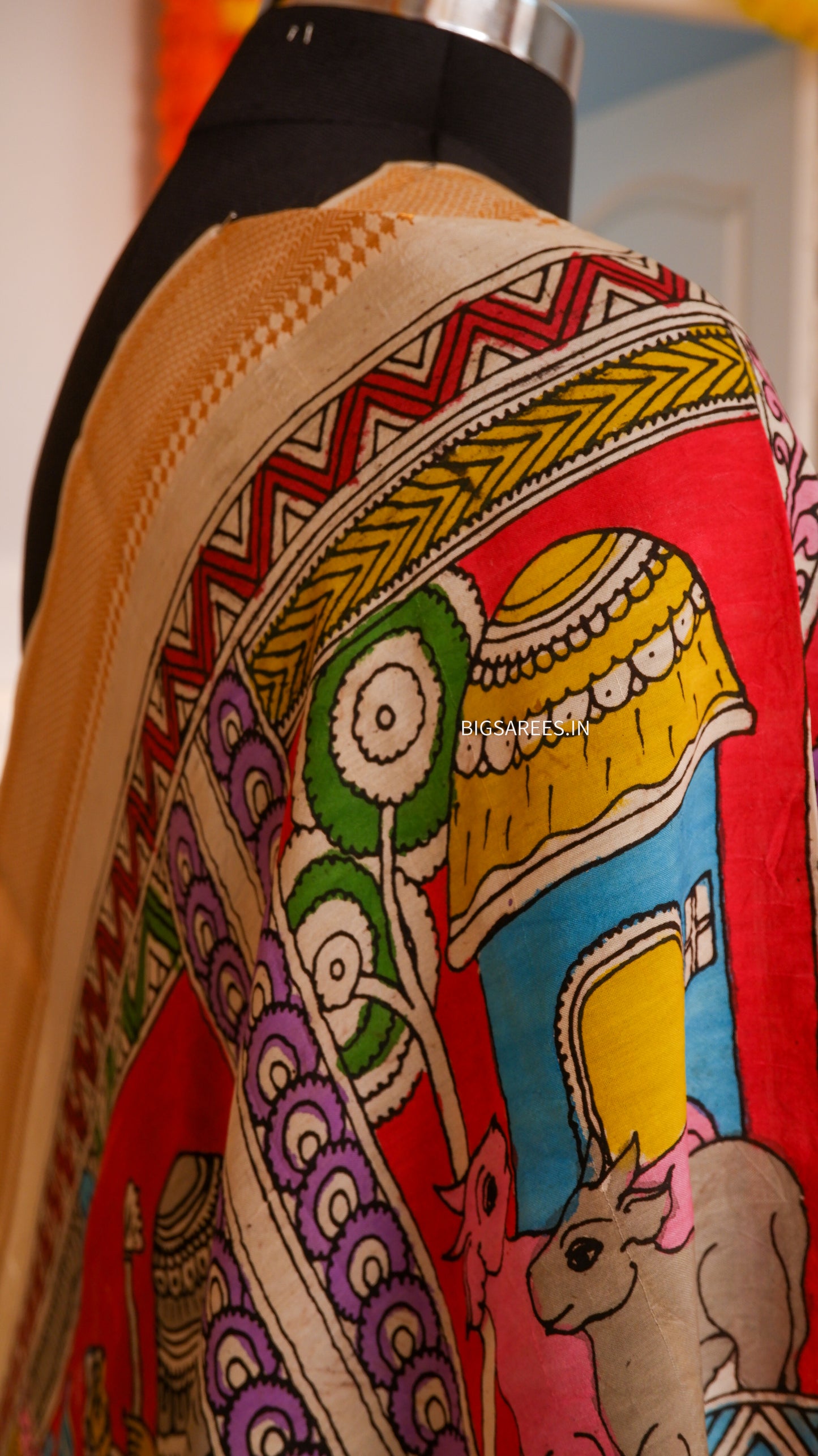 Pen Kalamkari hand painted Banglore Silk Dupatta