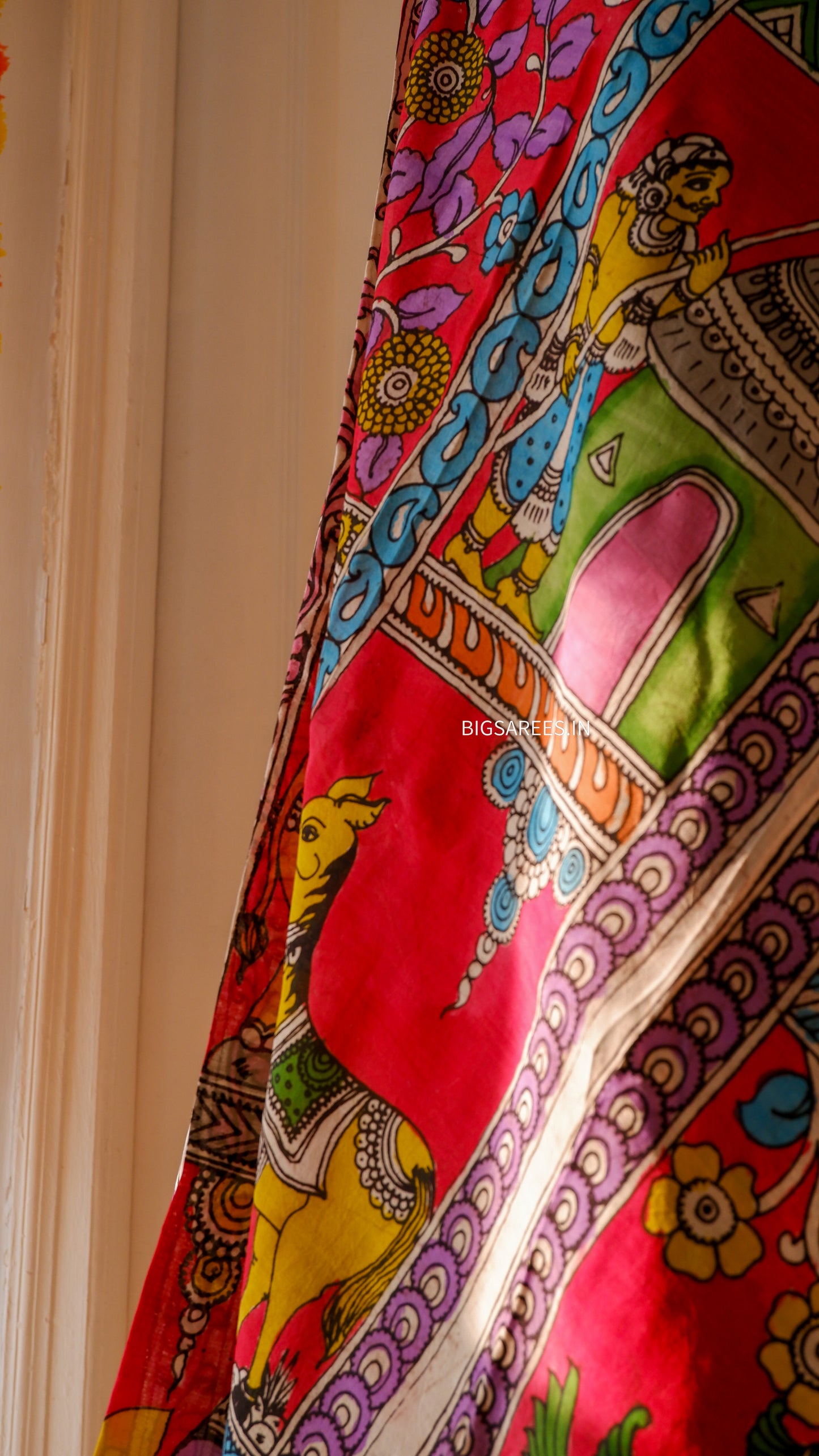 Pen Kalamkari hand painted Banglore Silk Dupatta