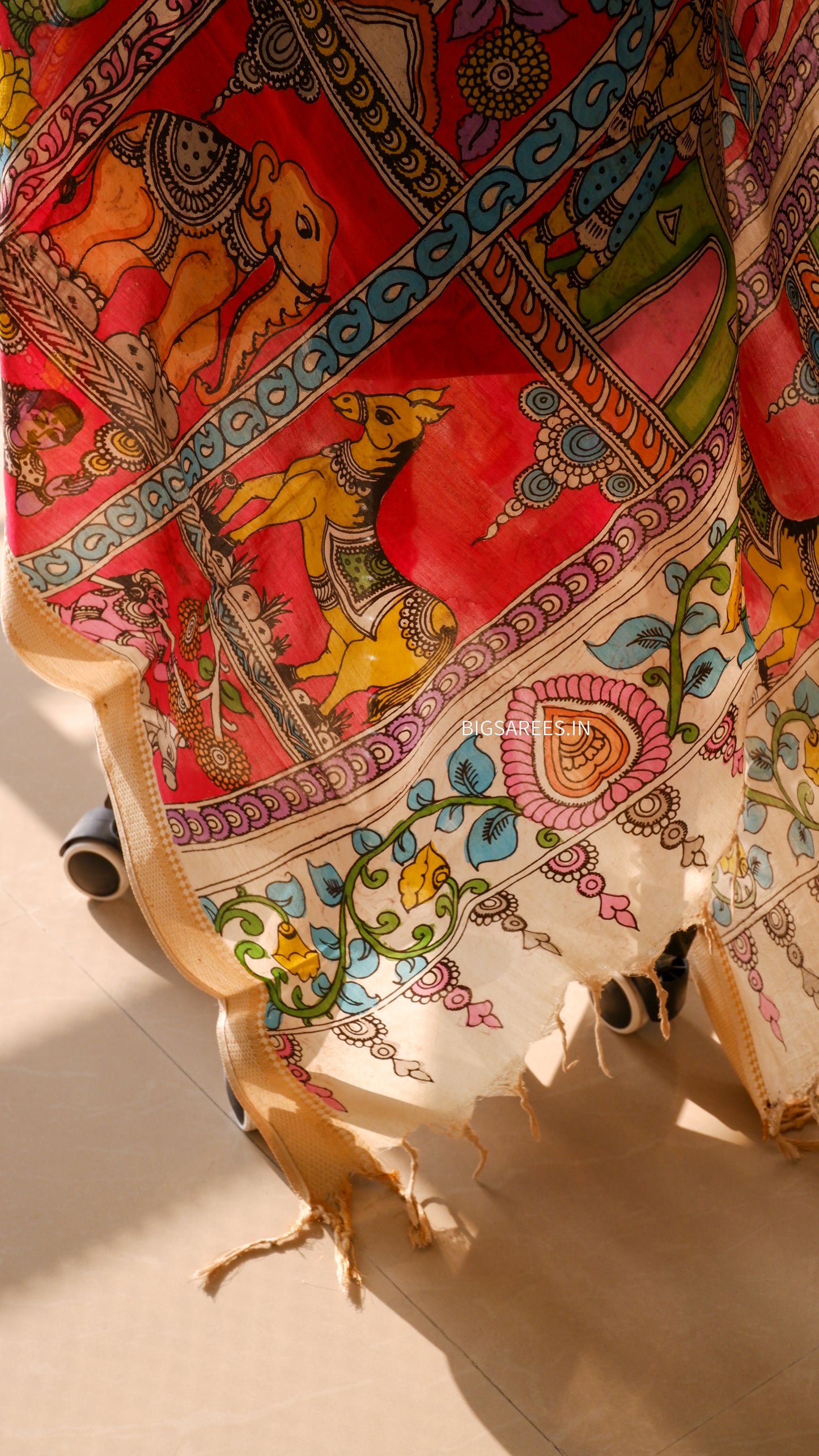 Pen Kalamkari hand painted Banglore Silk Dupatta